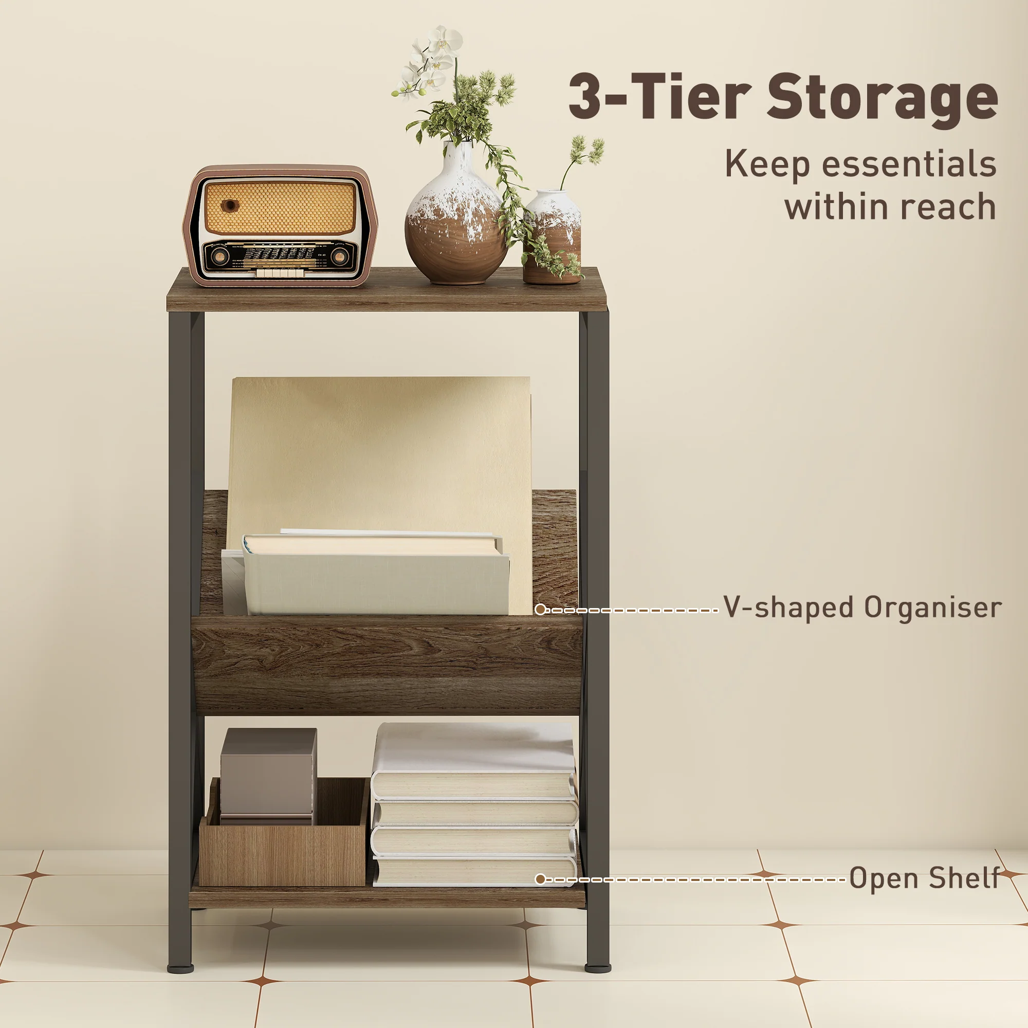 HOMCOM Narrow Side Table, End Table with 3-Tier Storage for Living Room - Image 4
