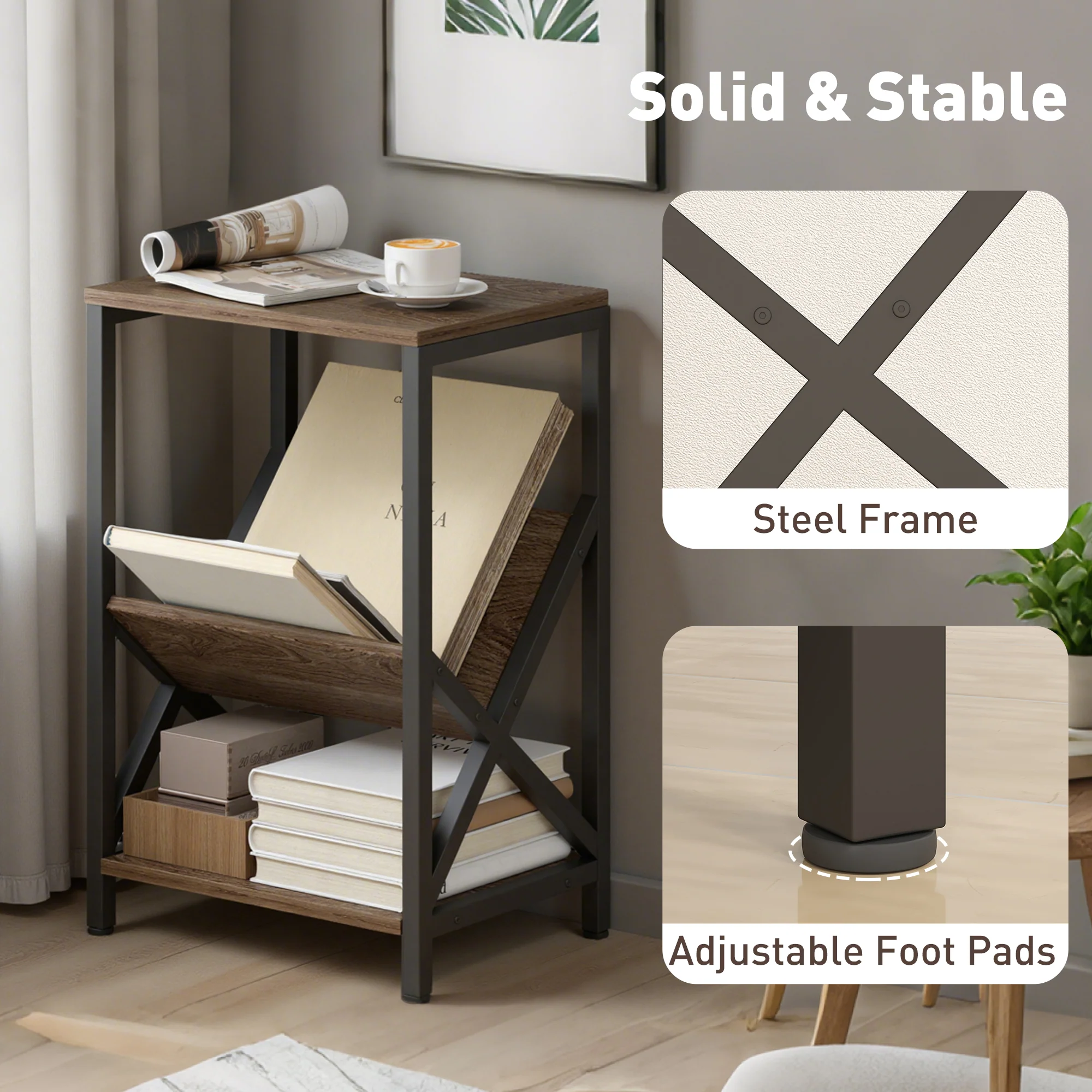 HOMCOM Narrow Side Table, End Table with 3-Tier Storage for Living Room - Image 7