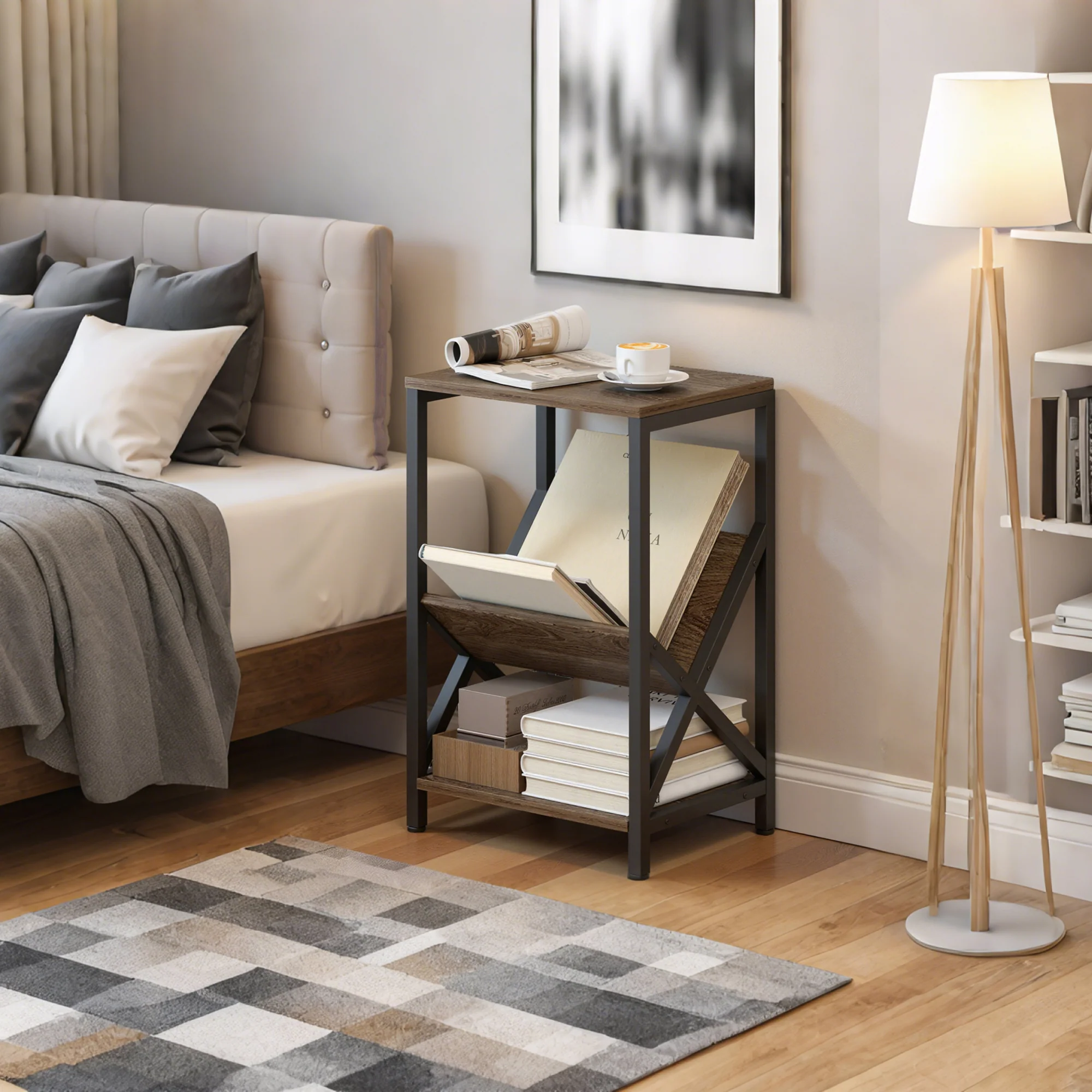 HOMCOM Narrow Side Table, End Table with 3-Tier Storage for Living Room - Image 8