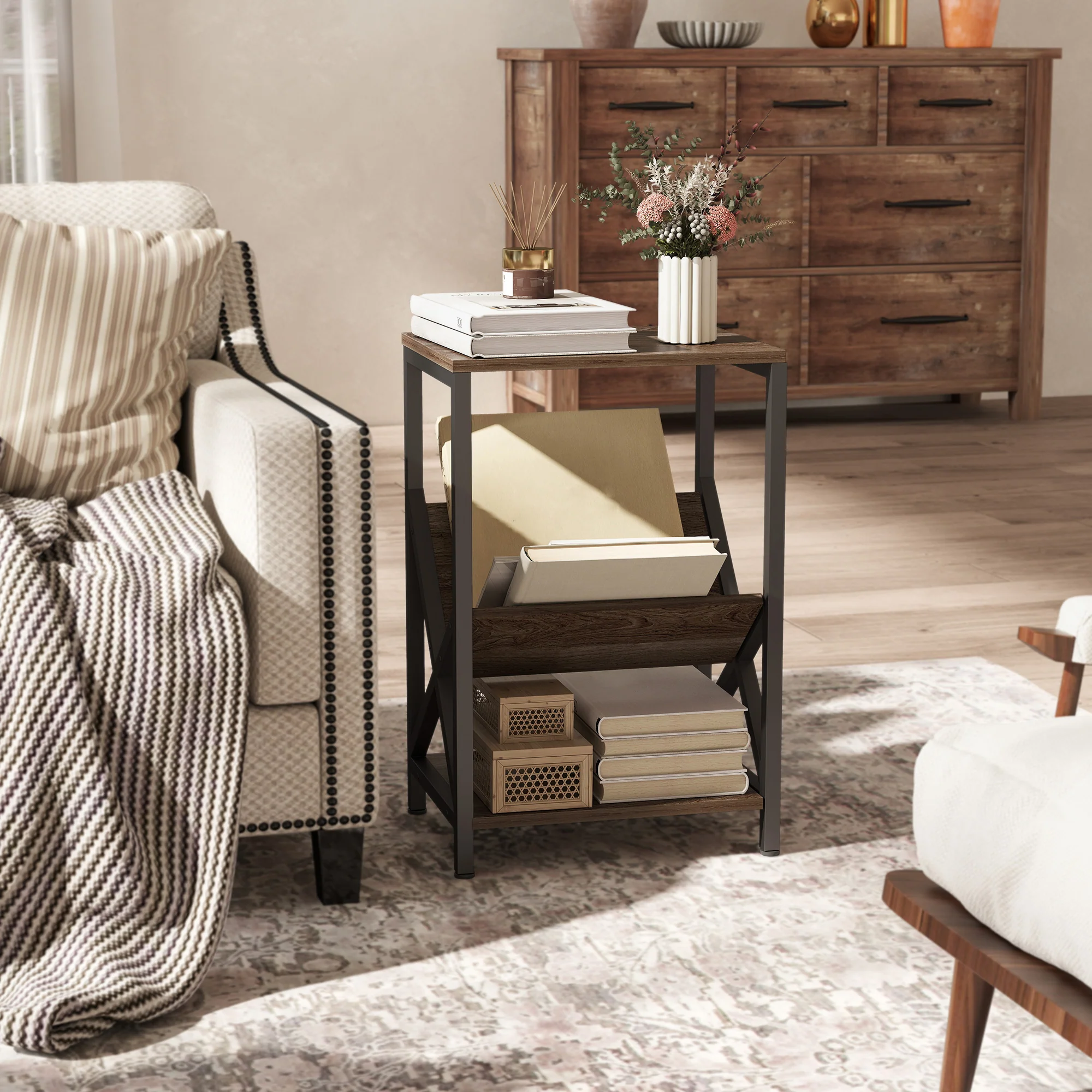 HOMCOM Narrow Side Table, End Table with 3-Tier Storage for Living Room - Image 9