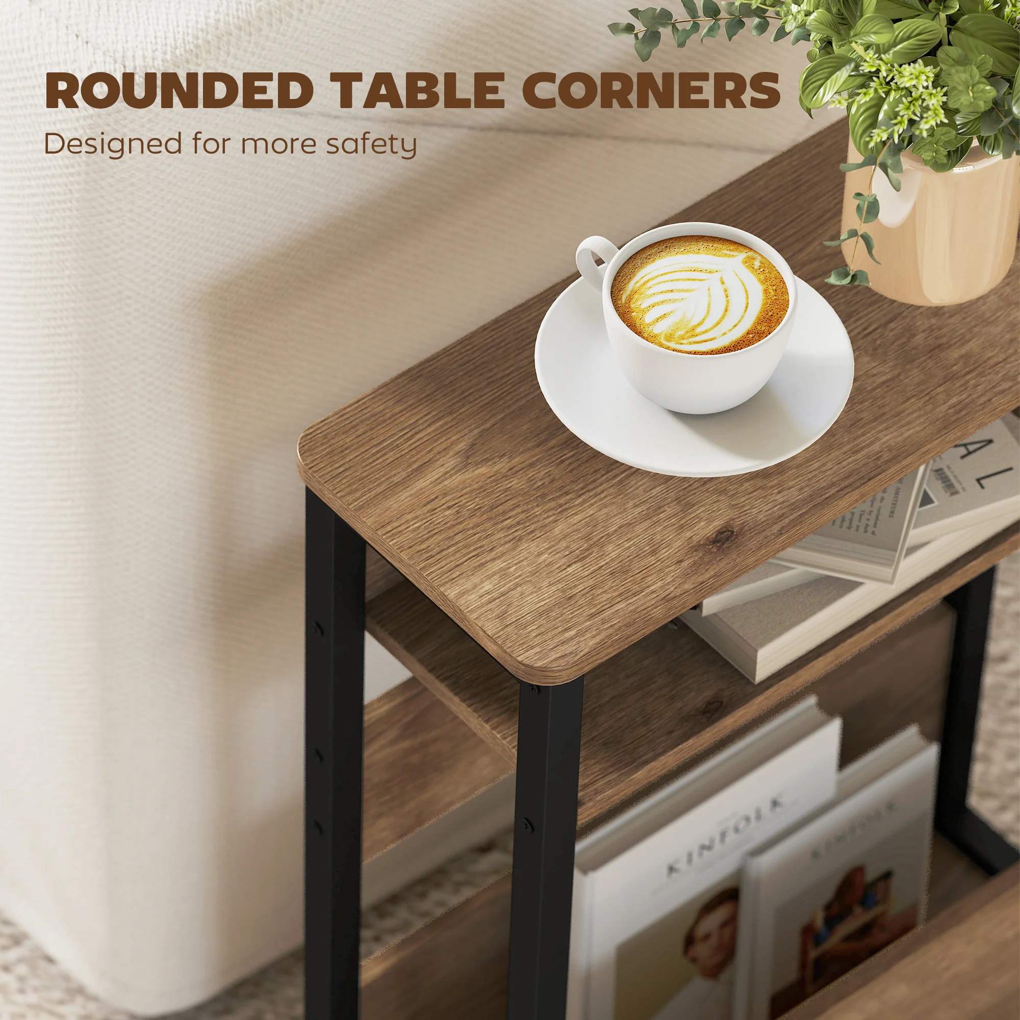 HOMCOM Narrow Side Table with Storage, Bedside End Table, Walnut Brown - Image 6
