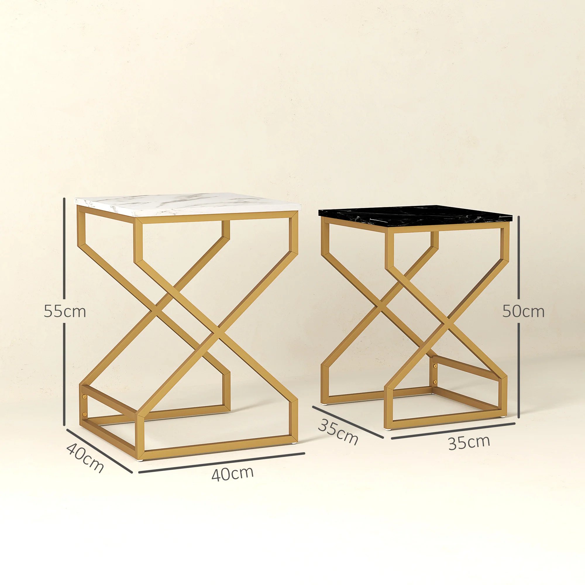 HOMCOM Nest Of Tables, Coffee Table Set with Steel Frame Black/White - Image 5