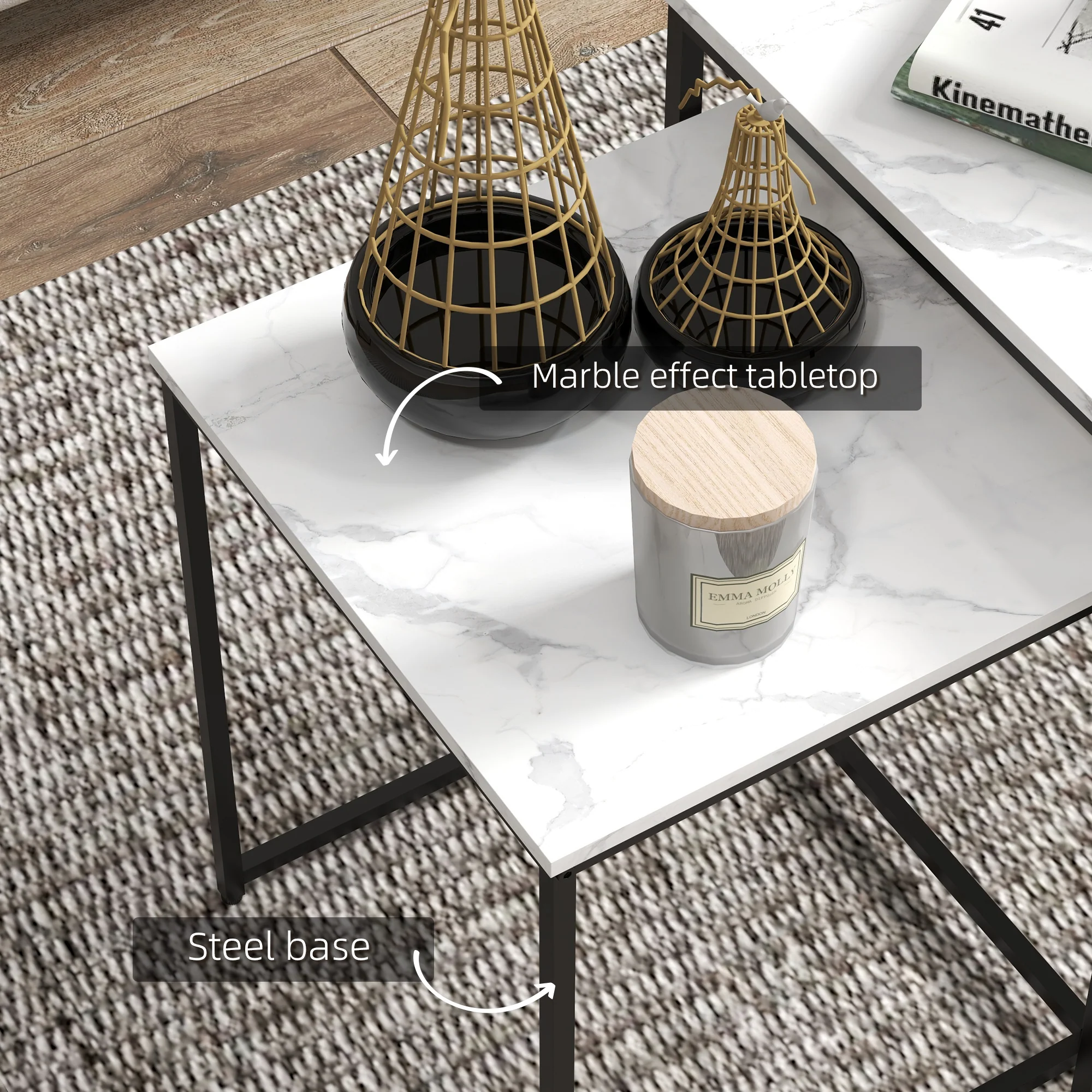 HOMCOM Nesting Coffee Tables Set Of 3 Stacking Sofa Side Tables White - Image 4