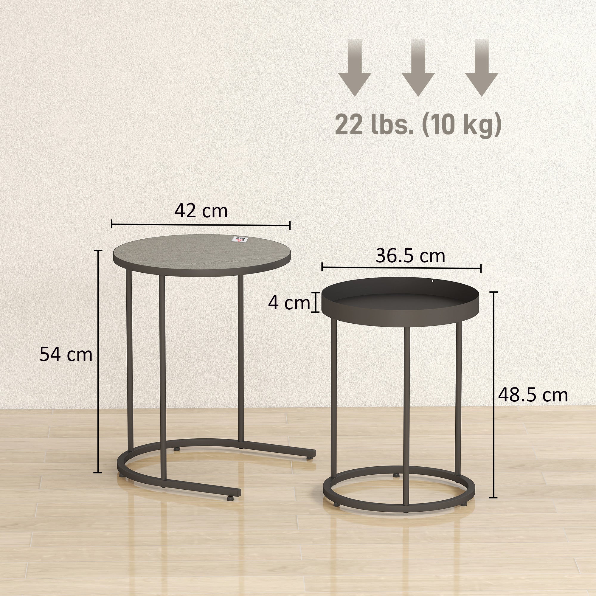 HOMCOM Nesting Side Table Set Of 2, Industrial Round Nest Of Tables, Grey - Image 5