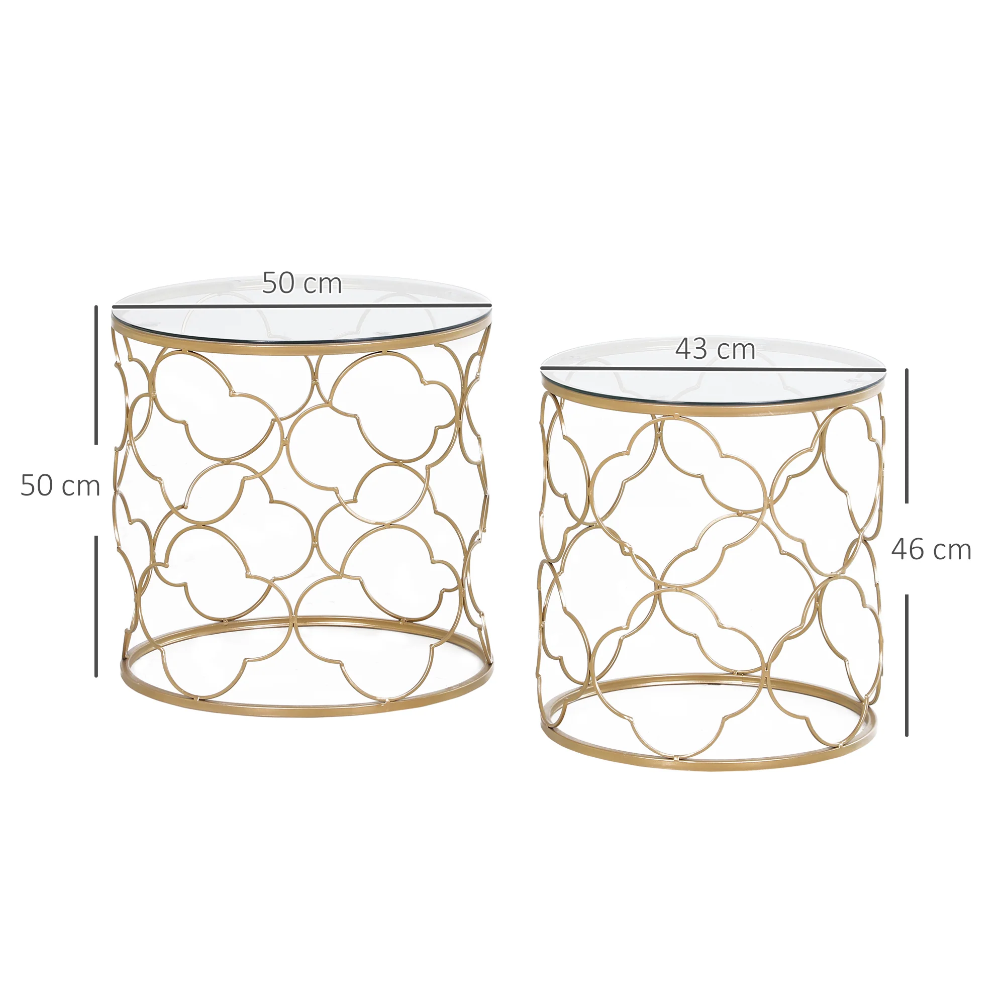 HOMCOM Nesting Tables Set Of 2, Side End Table With Glass Top, Gold Tone - Image 5