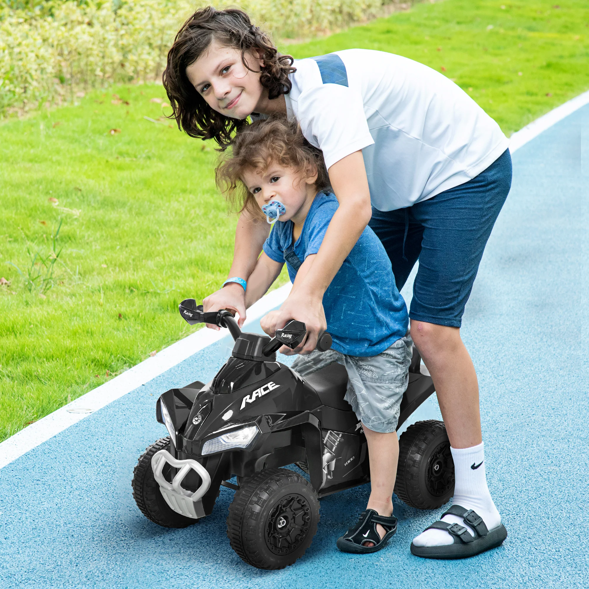 HOMCOM No Power Quad Toddler Ride On Car Foot-to-Floor Sliding Black - Image 3