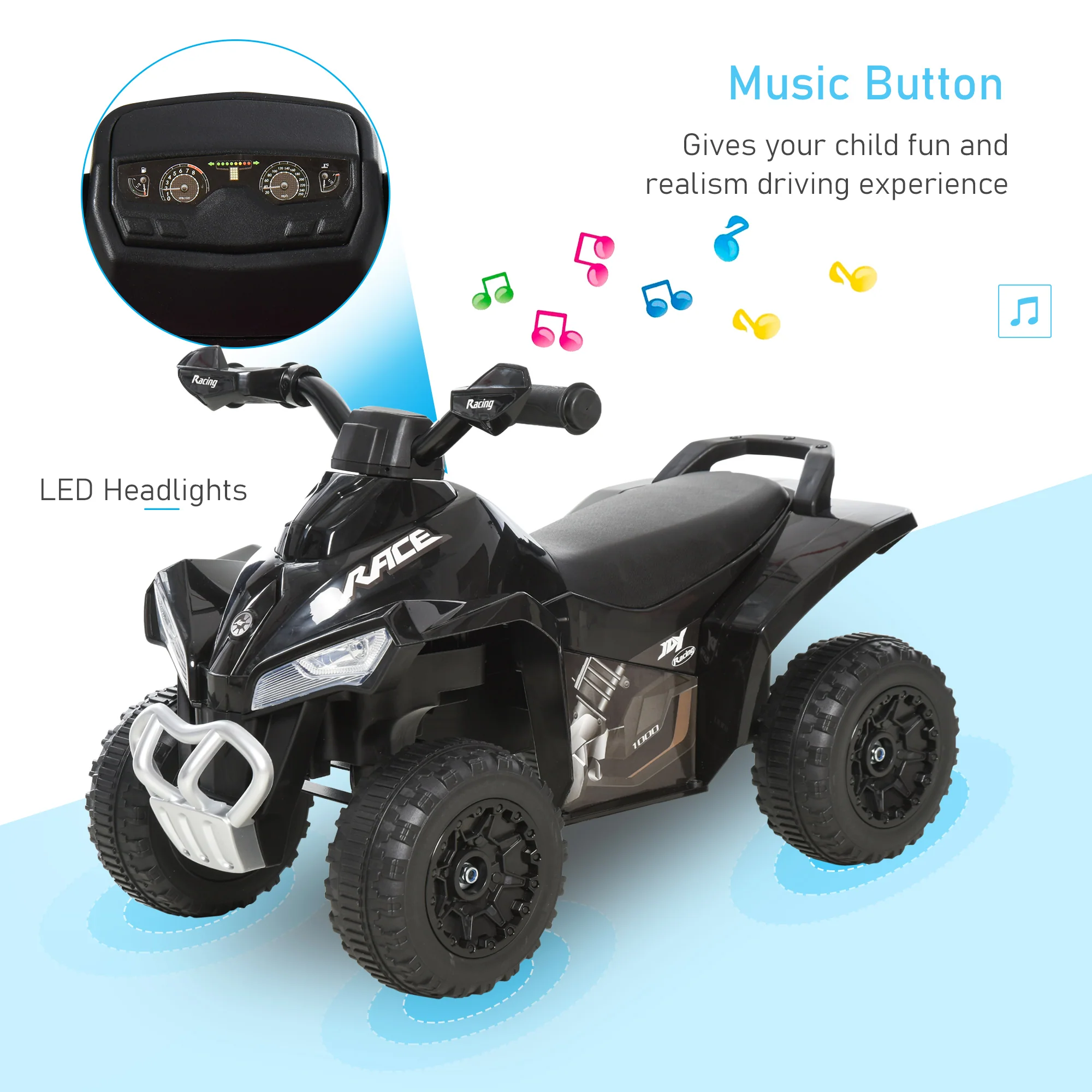 HOMCOM No Power Quad Toddler Ride On Car Foot-to-Floor Sliding Black - Image 4