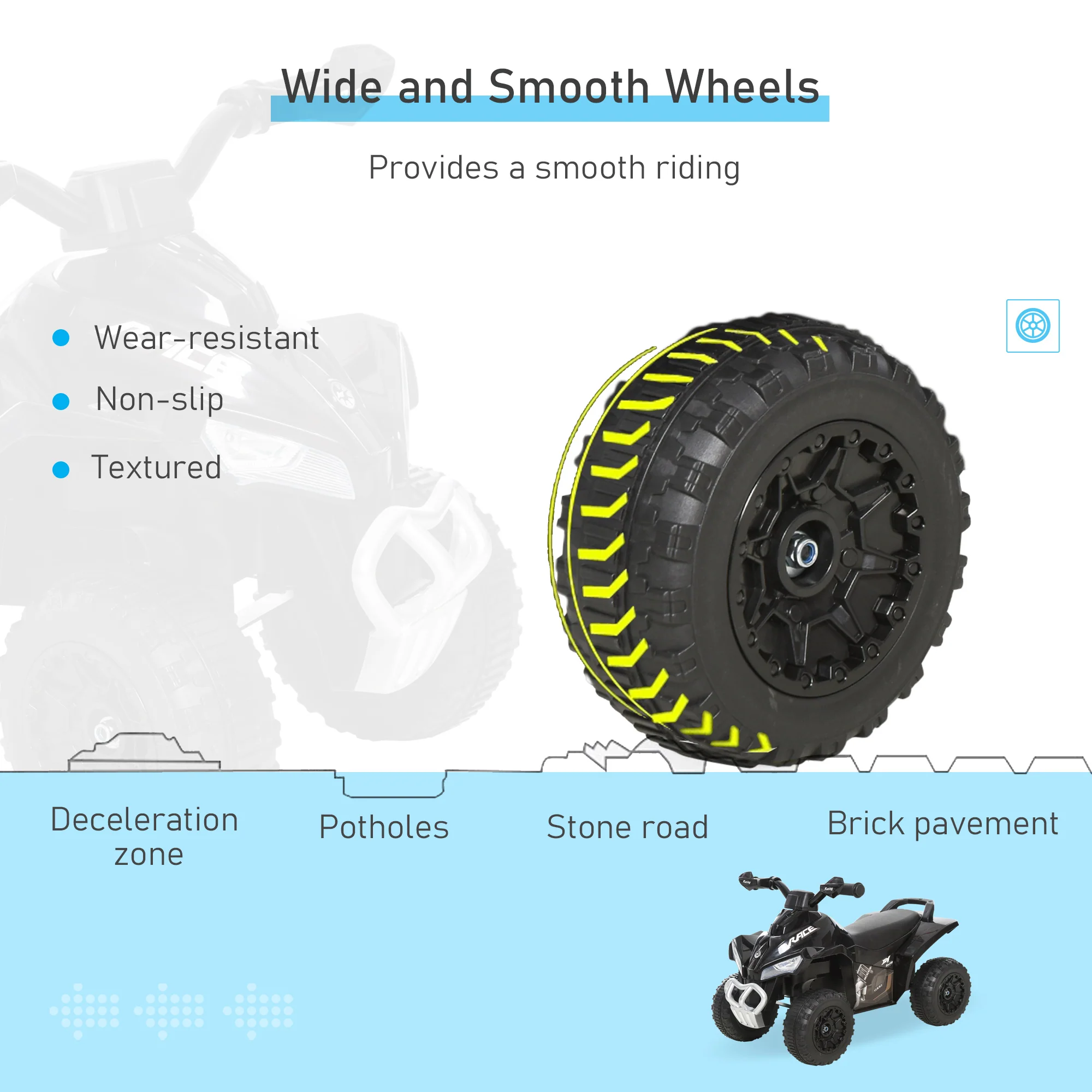 HOMCOM No Power Quad Toddler Ride On Car Foot-to-Floor Sliding Black - Image 5
