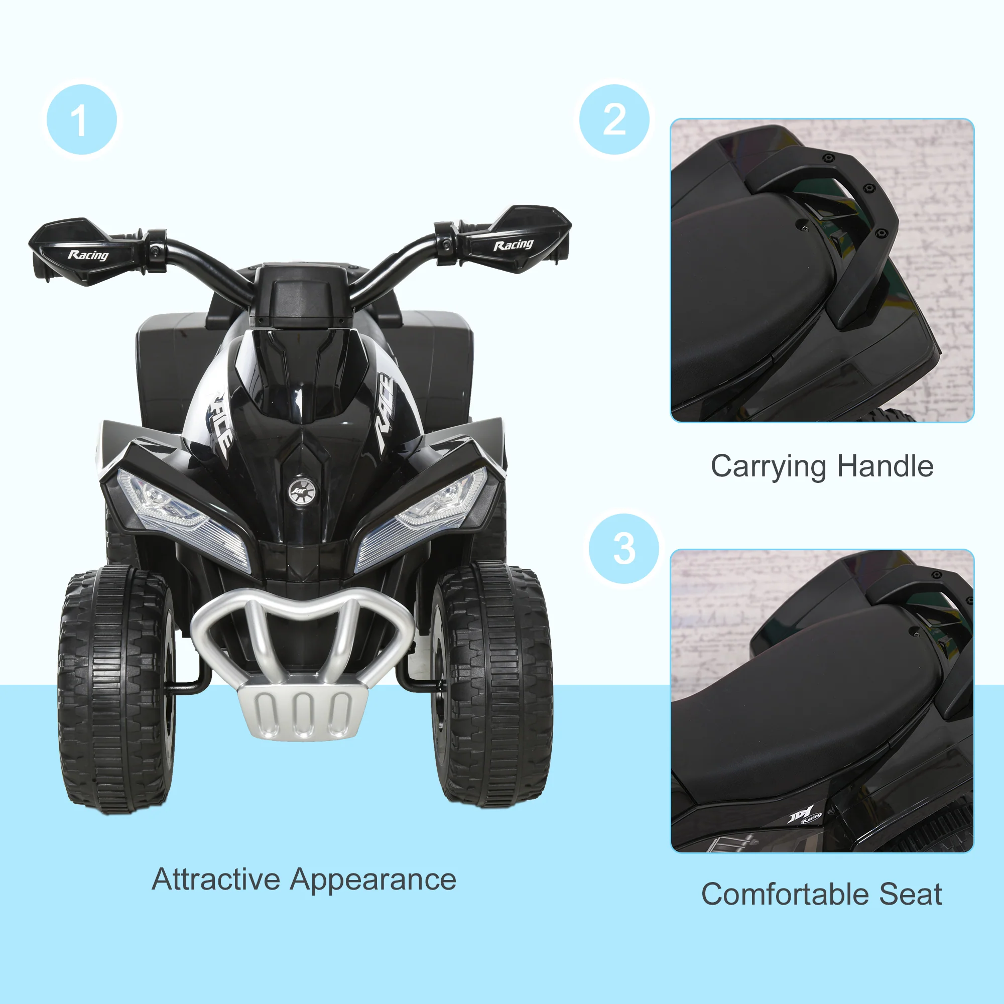 HOMCOM No Power Quad Toddler Ride On Car Foot-to-Floor Sliding Black - Image 8