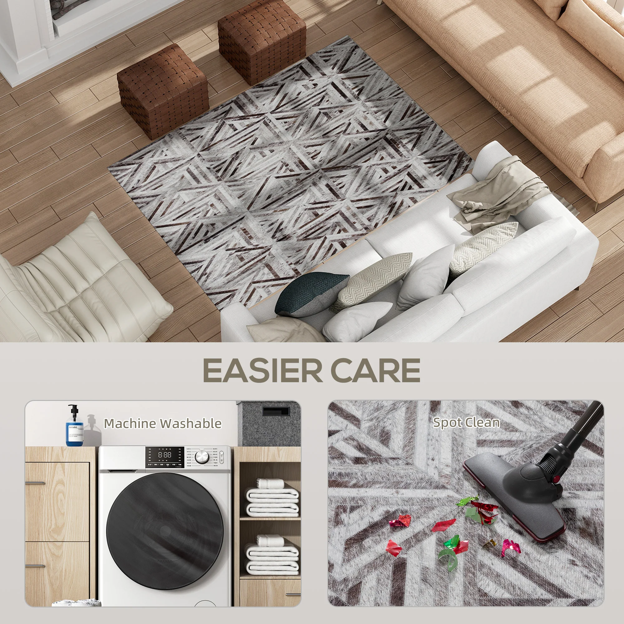HOMCOM Non-Slip Washable Rug, Chenille Floor Carpet For Living Room, - Image 5