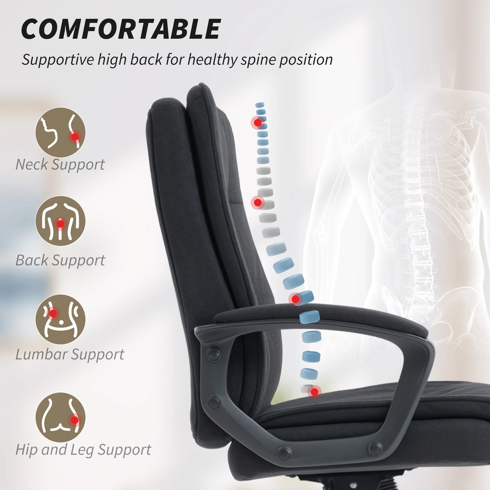 HOMCOM Office Chair, Computer Desk Chair with Dual-Layer Padding, Black - Image 3