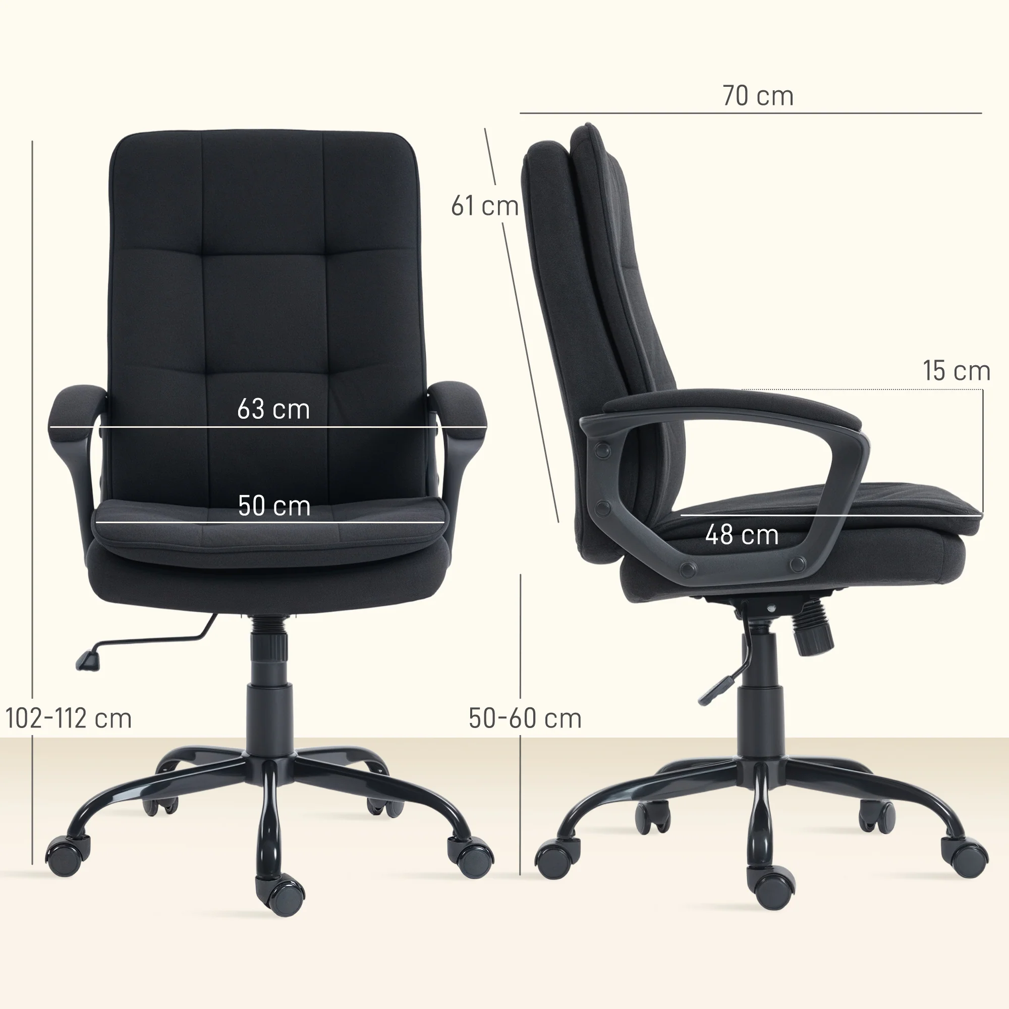HOMCOM Office Chair, Computer Desk Chair with Dual-Layer Padding, Black - Image 5