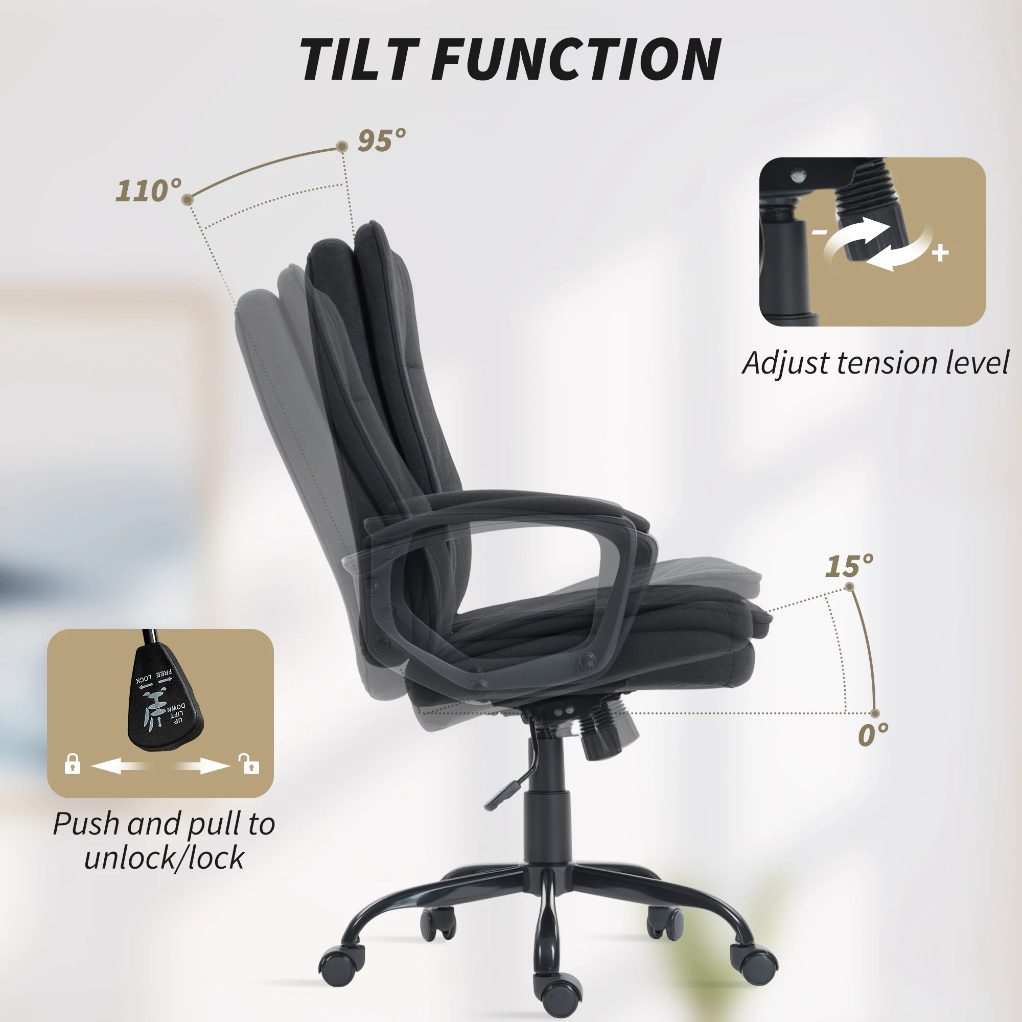 HOMCOM Office Chair, Computer Desk Chair with Dual-Layer Padding, Black - Image 6