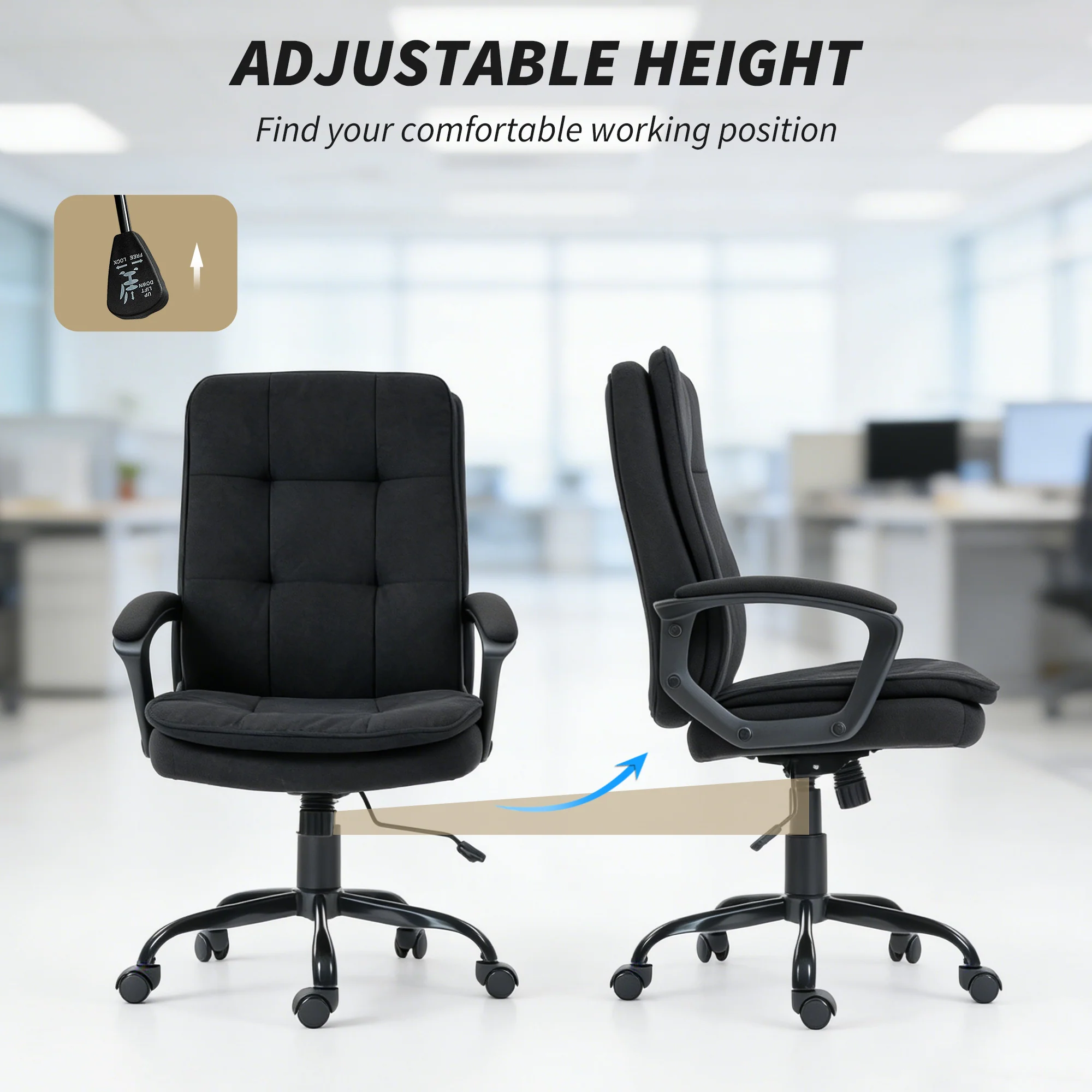 HOMCOM Office Chair, Computer Desk Chair with Dual-Layer Padding, Black - Image 7