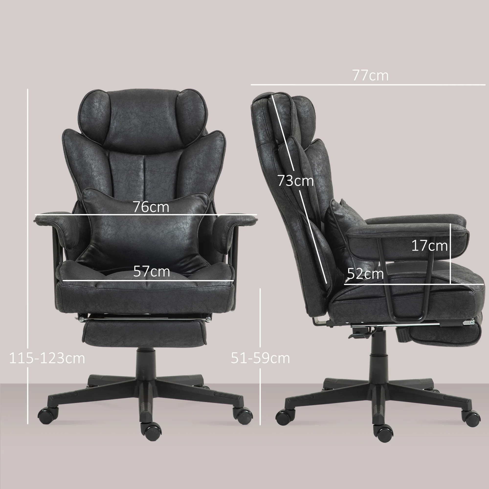 HOMCOM Office Chair, Ergonomic Desk Chair With Foot Rest - Grey/Black - Image 5