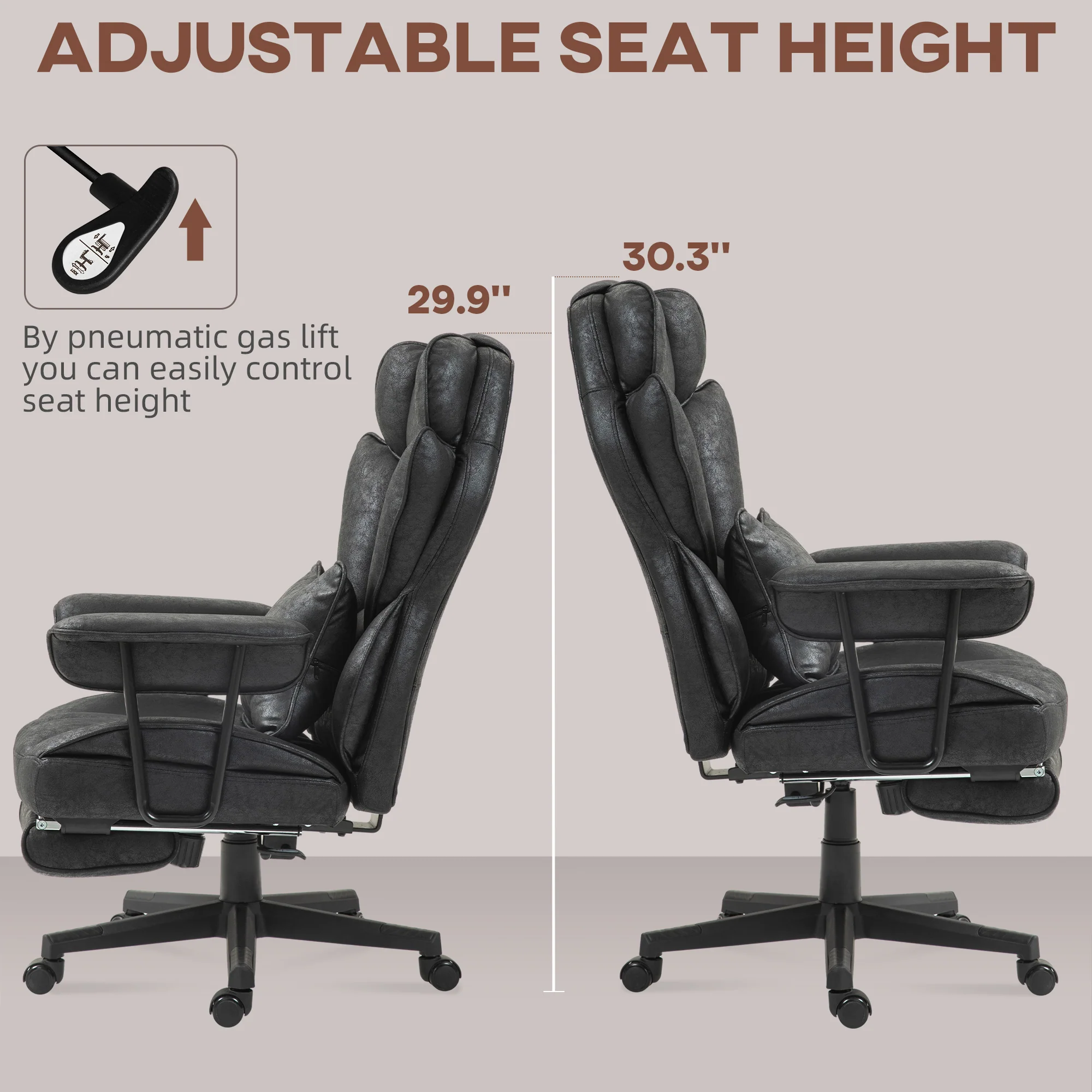 HOMCOM Office Chair, Ergonomic Desk Chair With Foot Rest - Grey/Black - Image 7