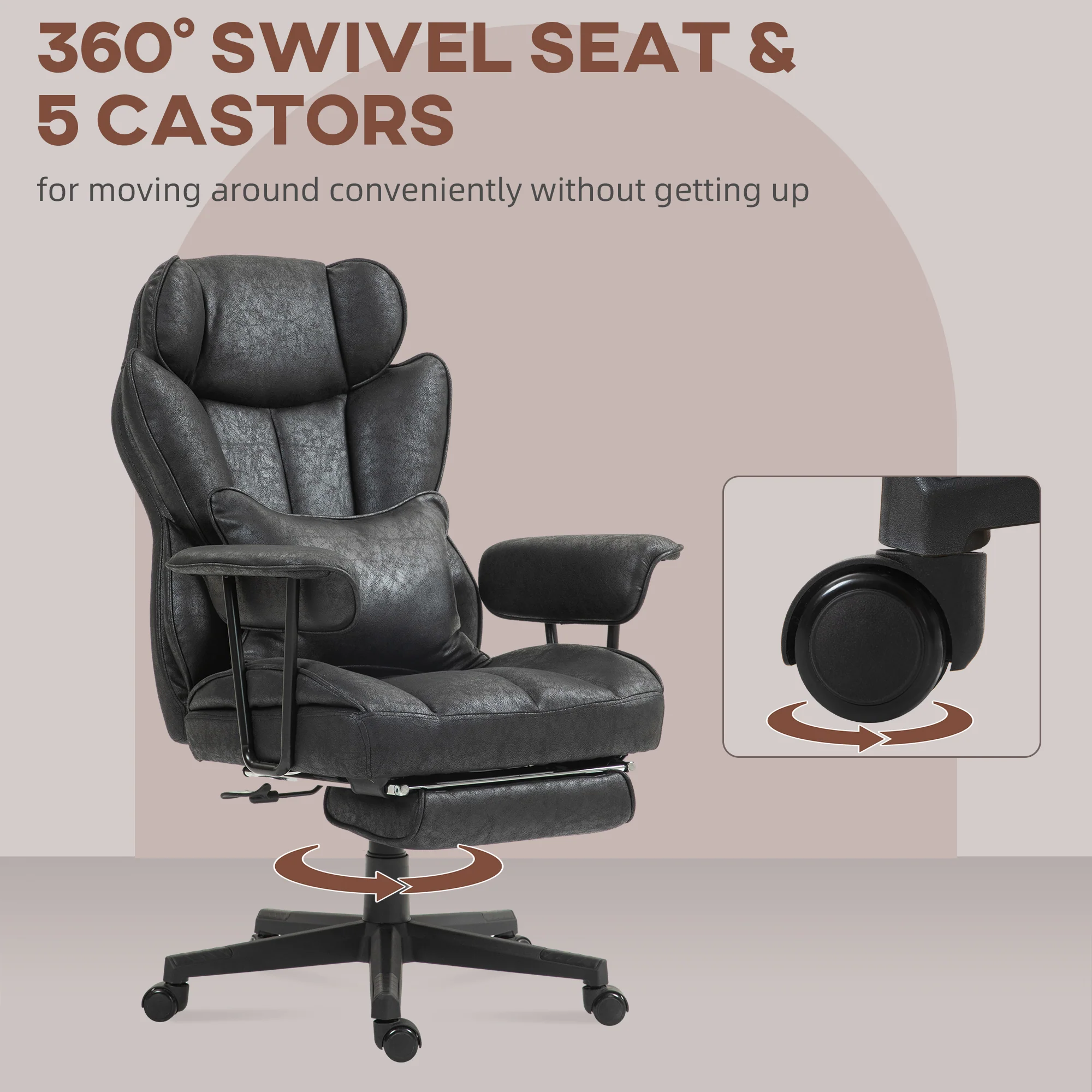 HOMCOM Office Chair, Ergonomic Desk Chair With Foot Rest - Grey/Black - Image 8