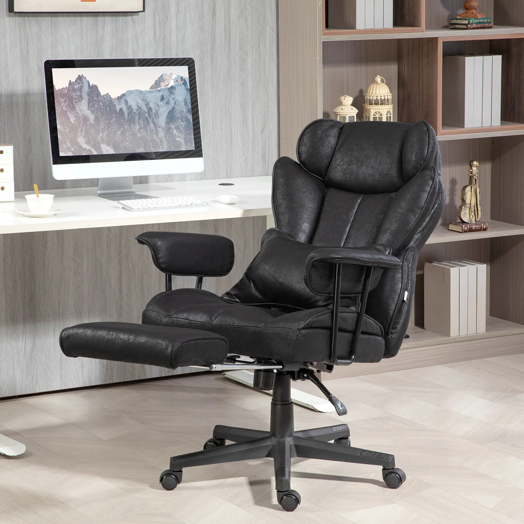 HOMCOM Office Chair, Ergonomic Desk Chair With Foot Rest - Grey/Black - Image 9