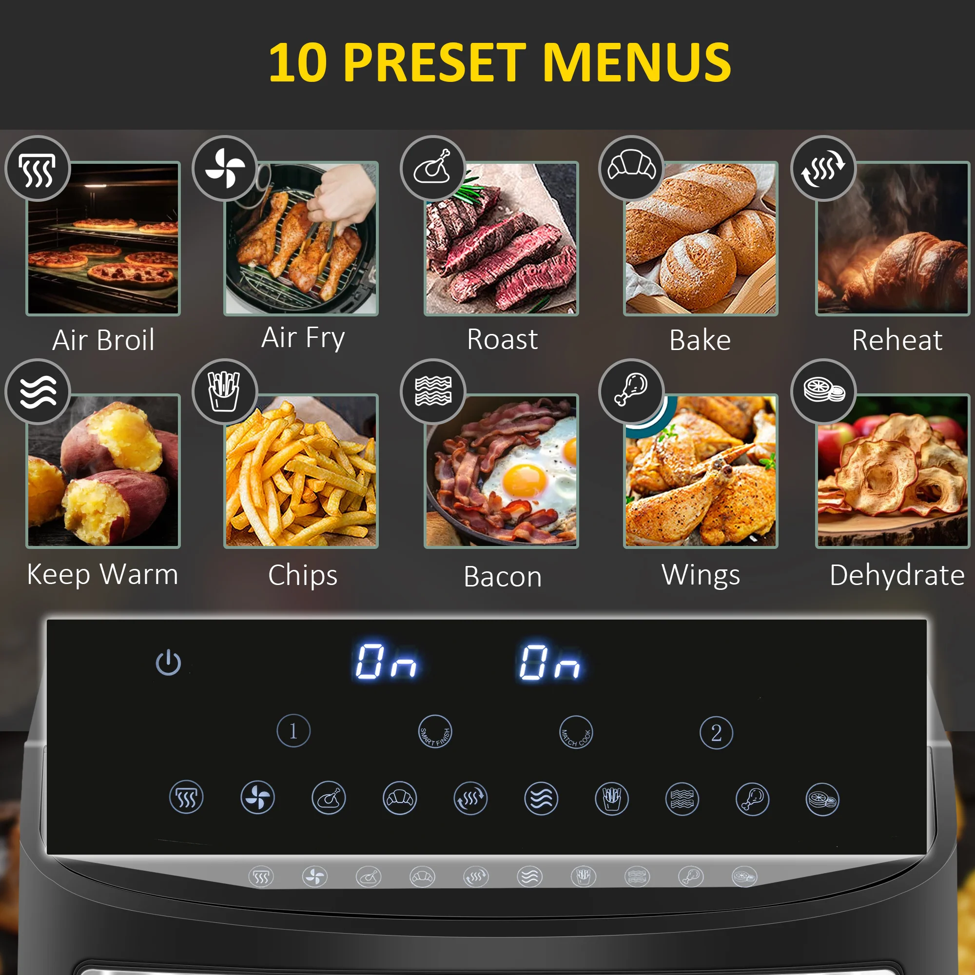 HOMCOM Oil Free Dual Air Fryer 10-in-1 8L W/ Sync Cook & Sync Finish Timer 2400W - Image 4