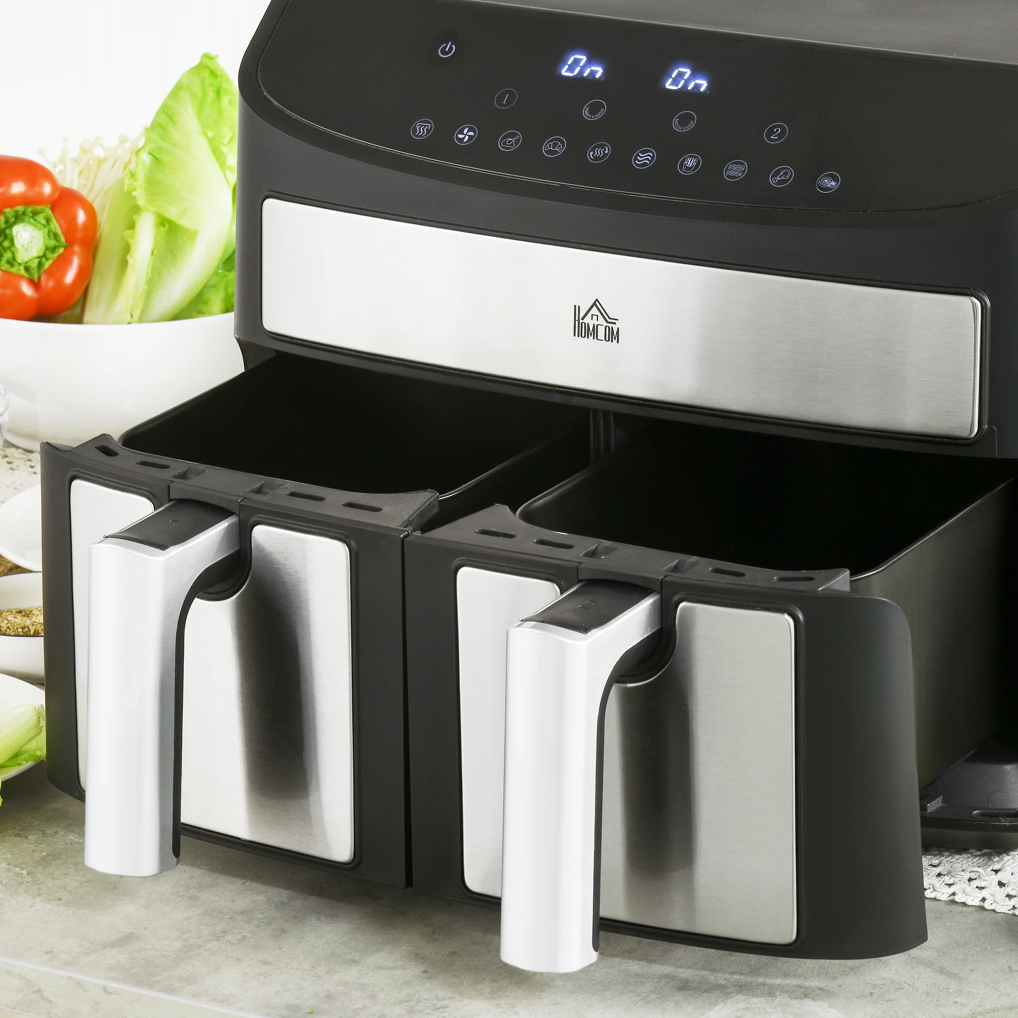 HOMCOM Oil Free Dual Air Fryer 10-in-1 8L W/ Sync Cook & Sync Finish Timer 2400W - Image 8