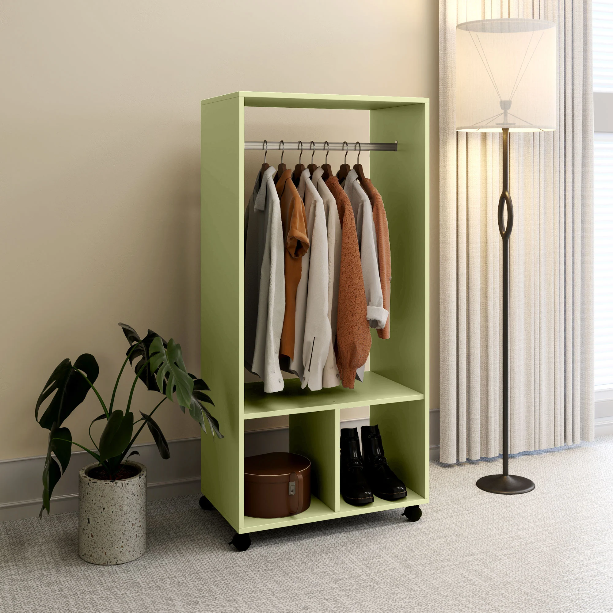 HOMCOM Open Wardrobe Clothes Rail Bedroom Clothes Storage Rod Shelves Green - Image 8