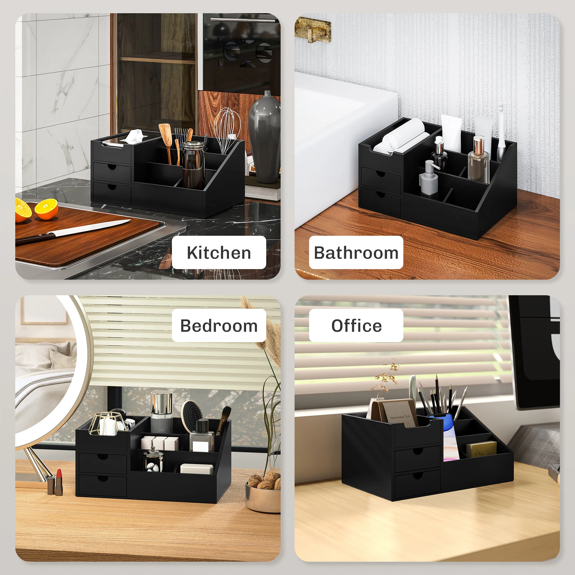 HOMCOM Organiser Holder Multi-Function Storage Caddy Drawers Black - Image 7