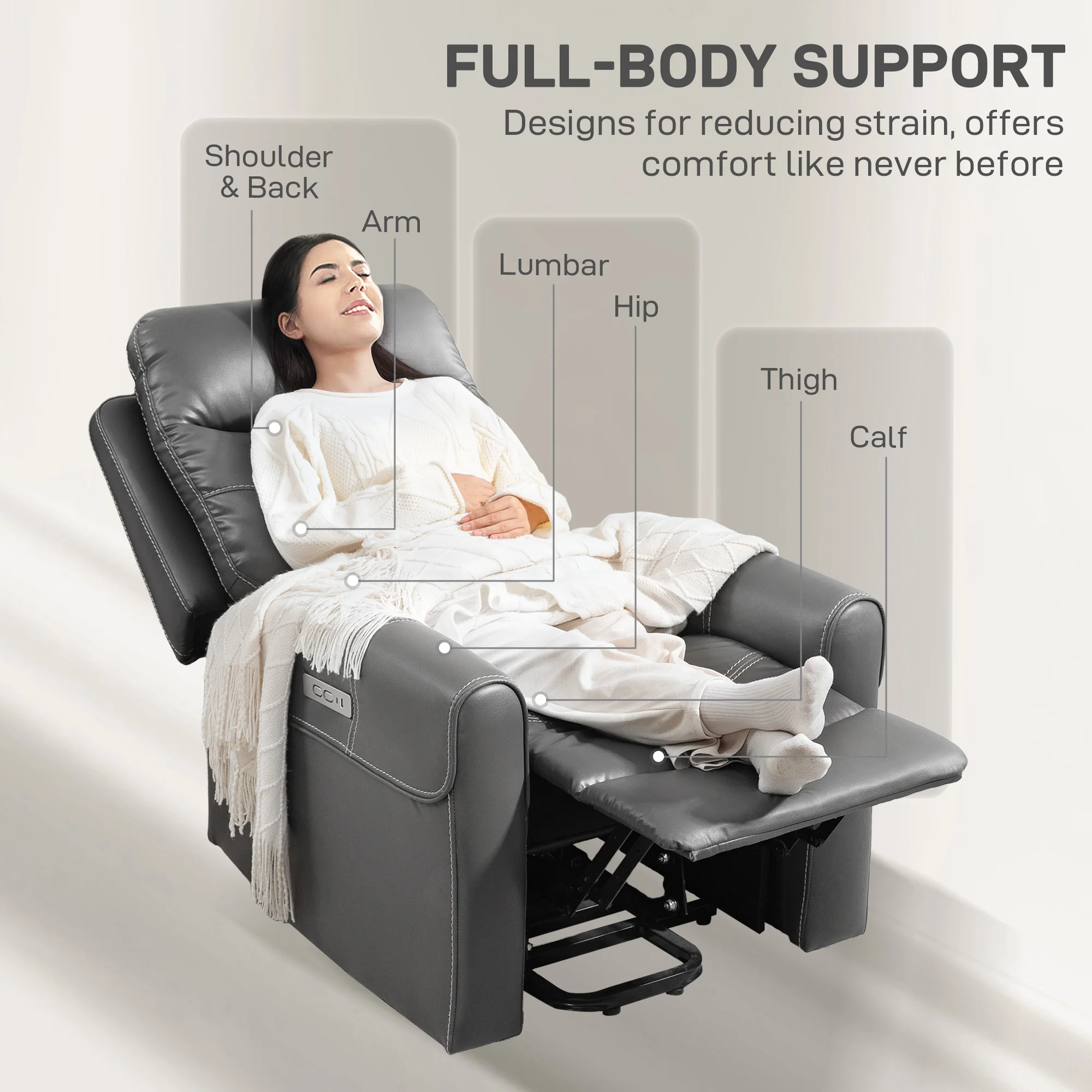 HOMCOM Overstuffed Riser And Reclining Chair With USB Ports, Remote - Image 17