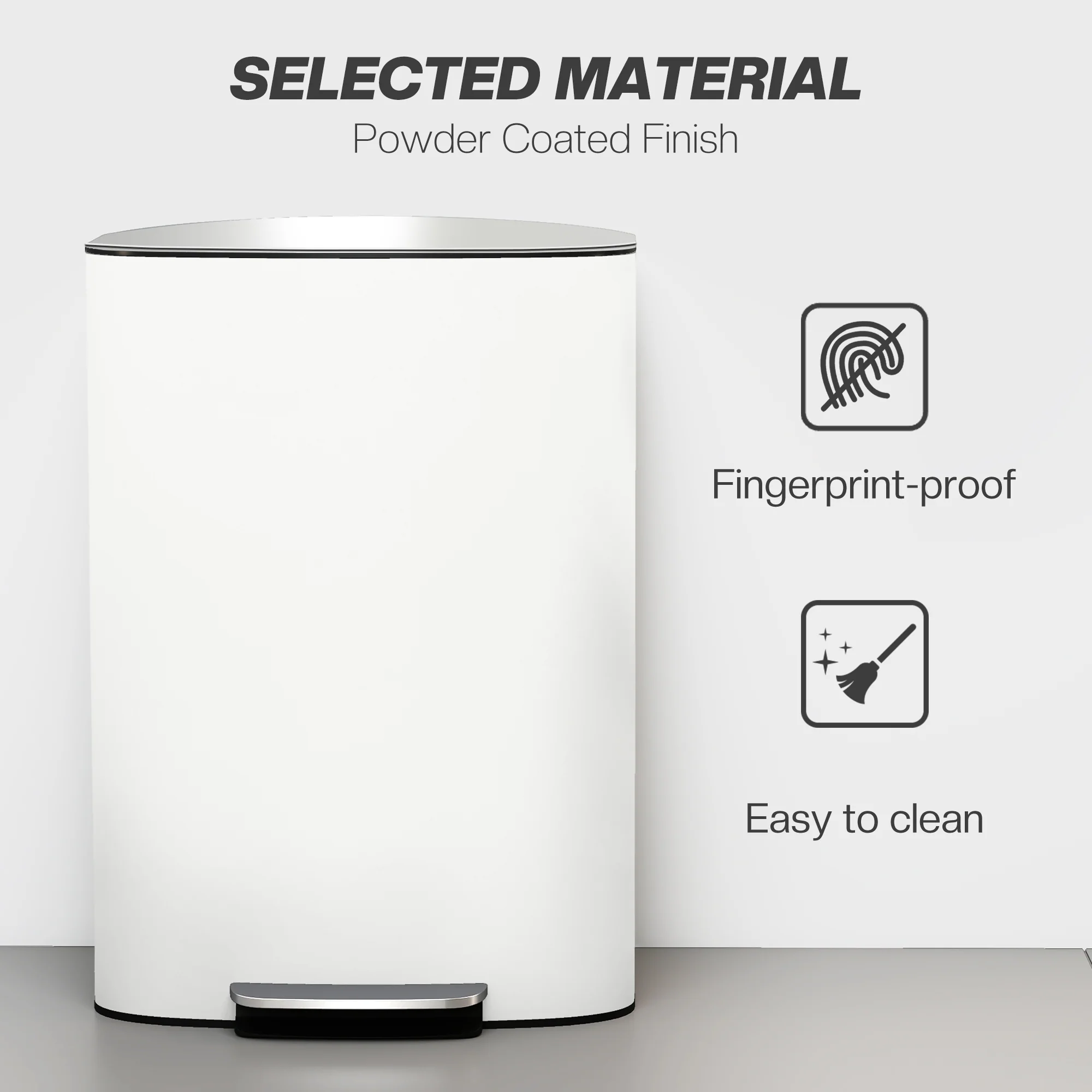HOMCOM Pedal Bin With Soft-Close Lid, 50L Kitchen Bin With Carry Handle Cream - Image 6