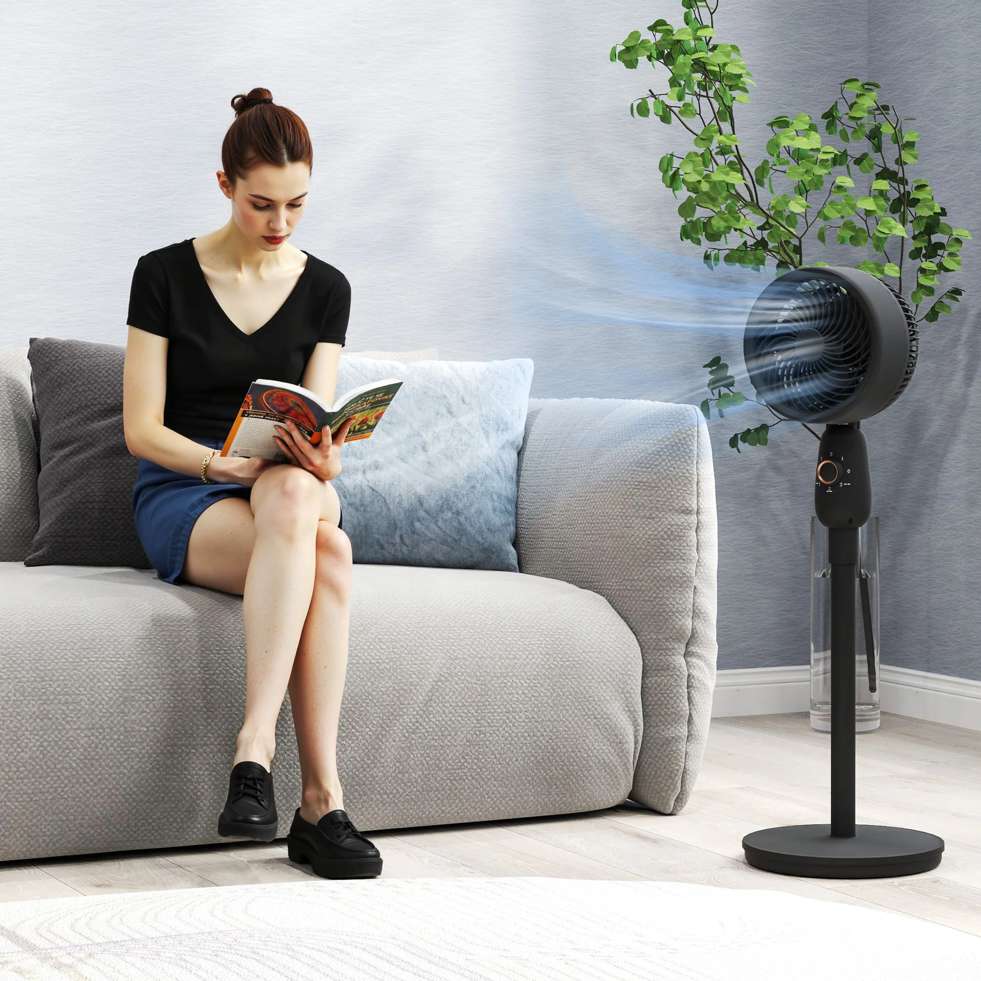 HOMCOM Pedestal Fan for Bedroom, Powerful Air Circulator with 3 Speed, Black - Image 8