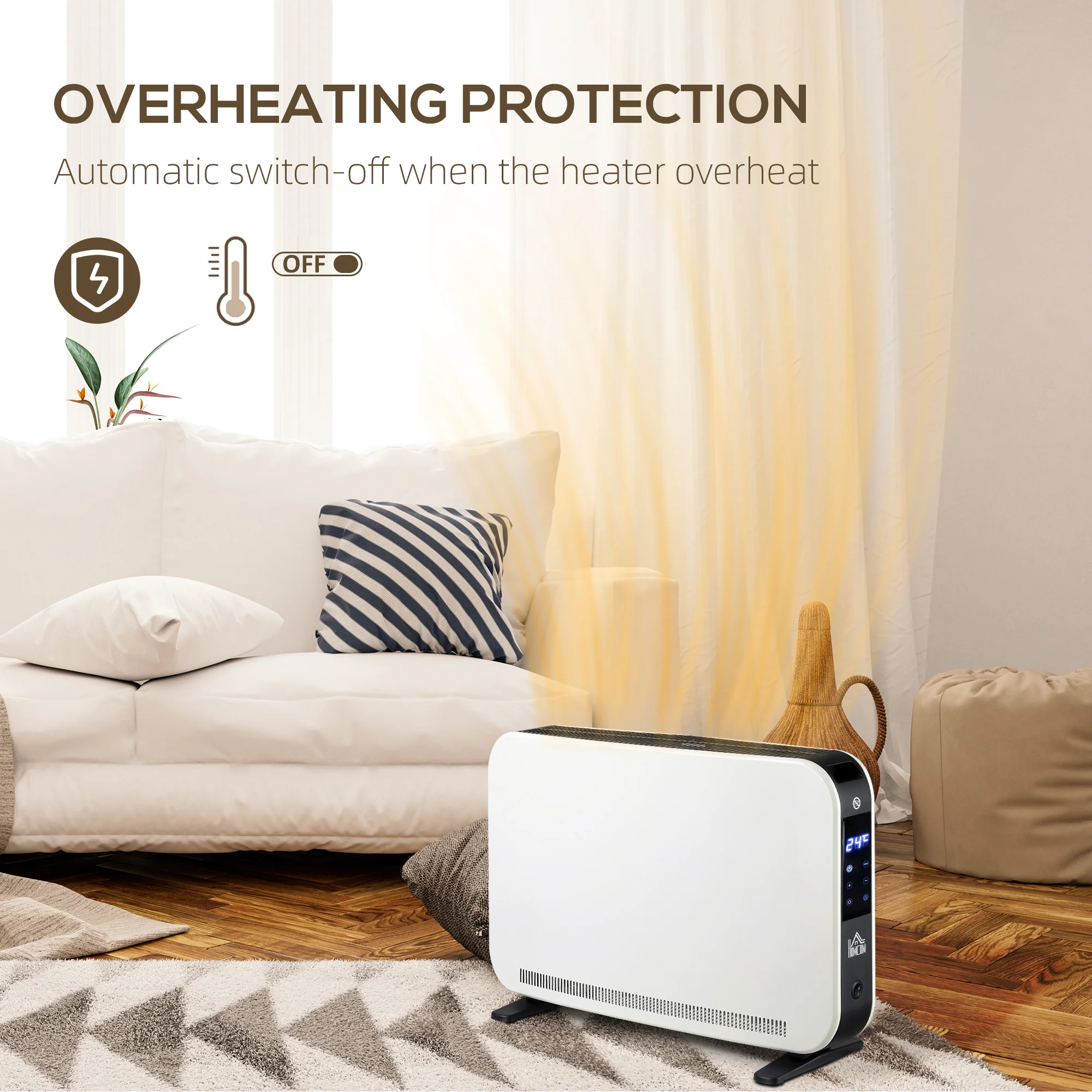 HOMCOM Portable Convector Heater with 24H Timer Adjustable Temperature White - Image 3