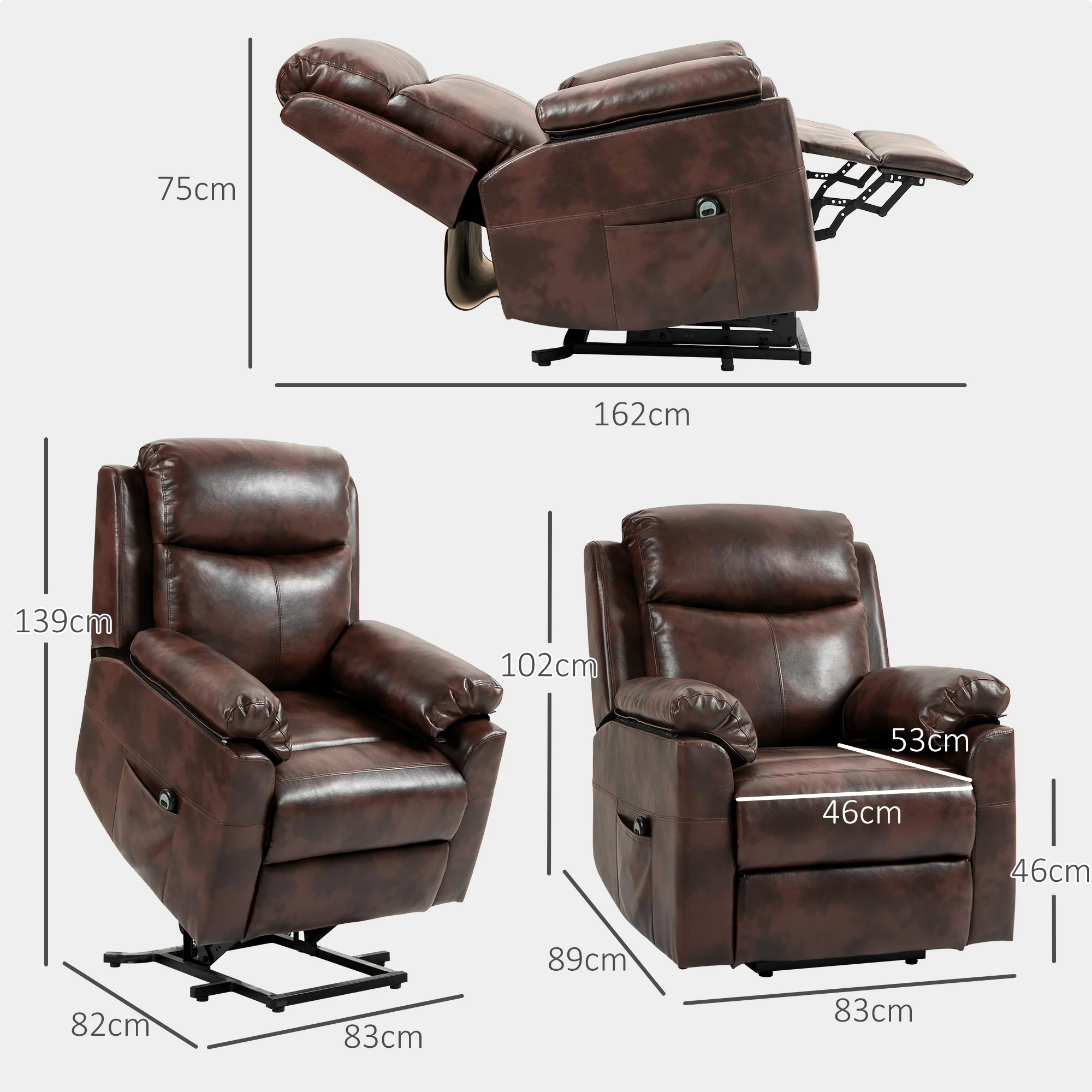 HOMCOM Power Lift Chair Electric Riser Recliner with Remote Control, Brown - Image 5