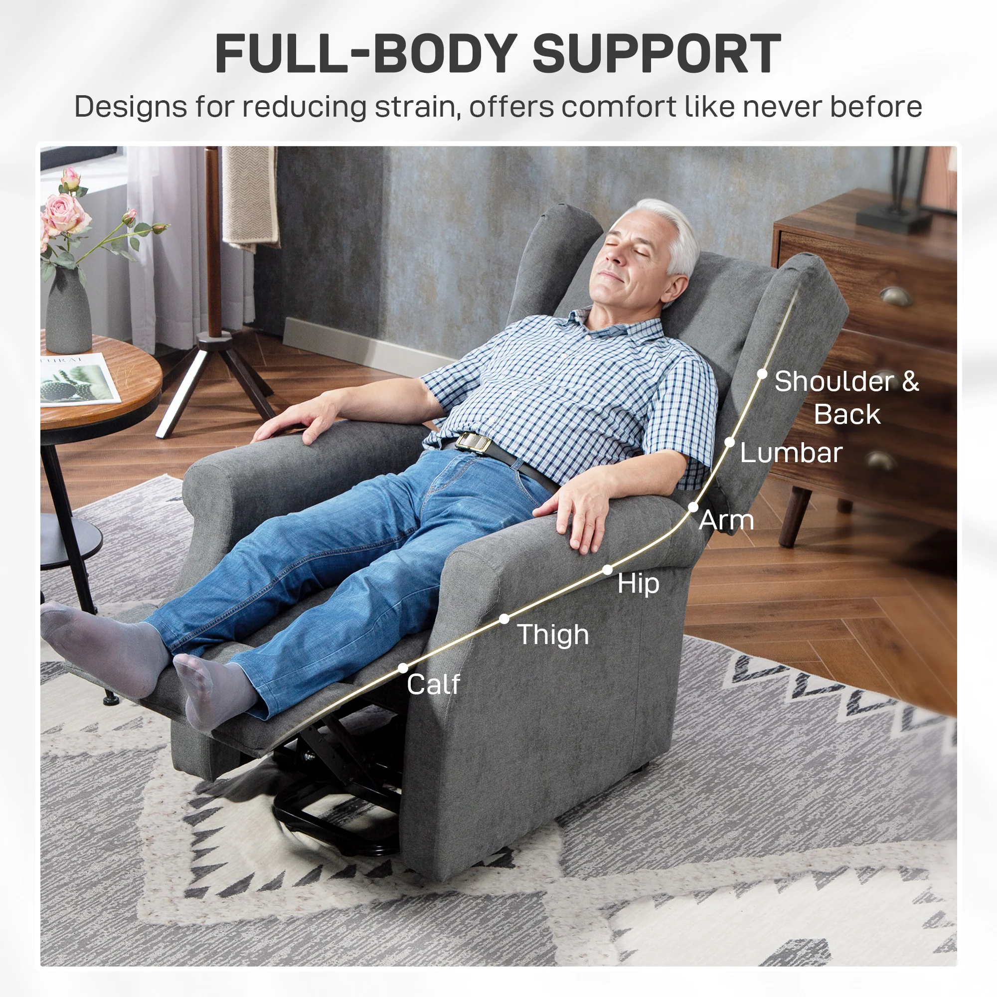 HOMCOM Power Lift Chair, Fabric Recliner Armchair W/ Remote Charcoal Grey - Image 8