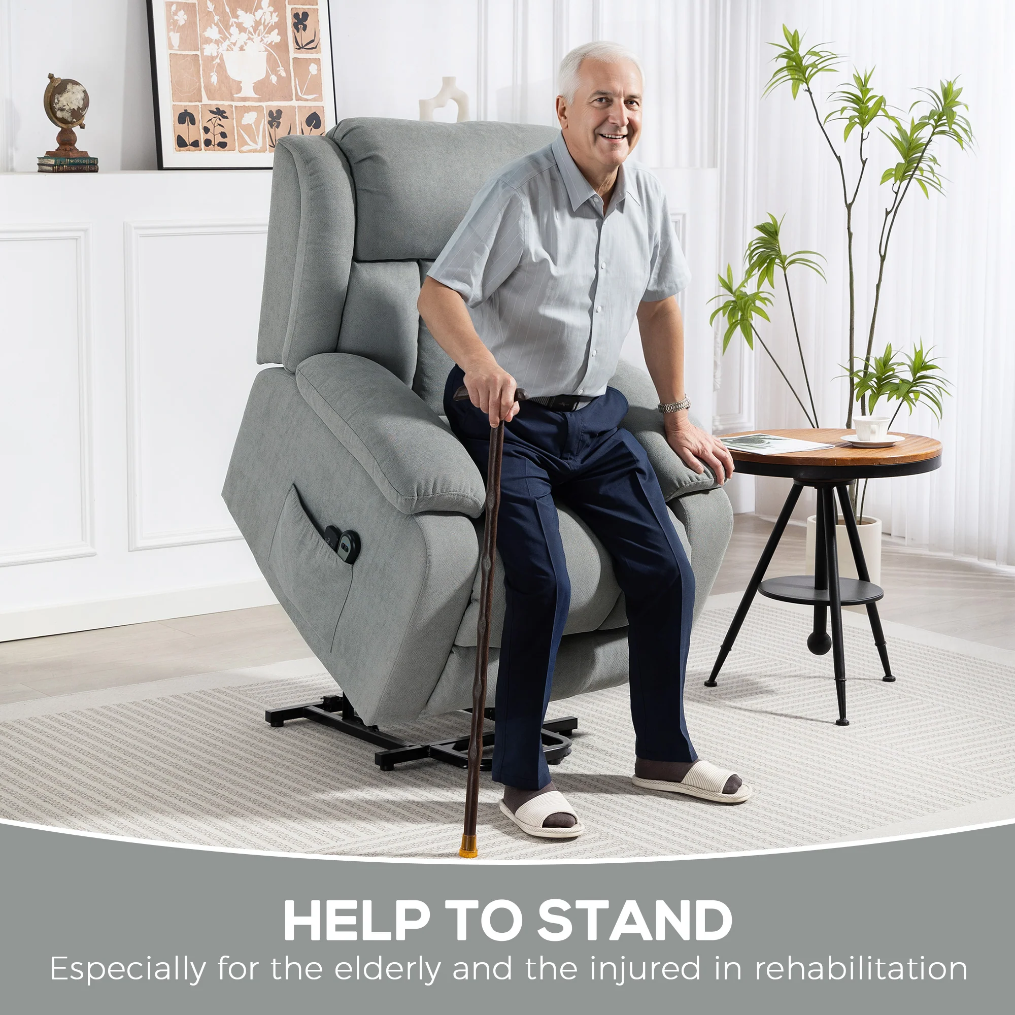 HOMCOM Power Lift Recliner Chair For Elderly With Massage, Light Grey - Image 3