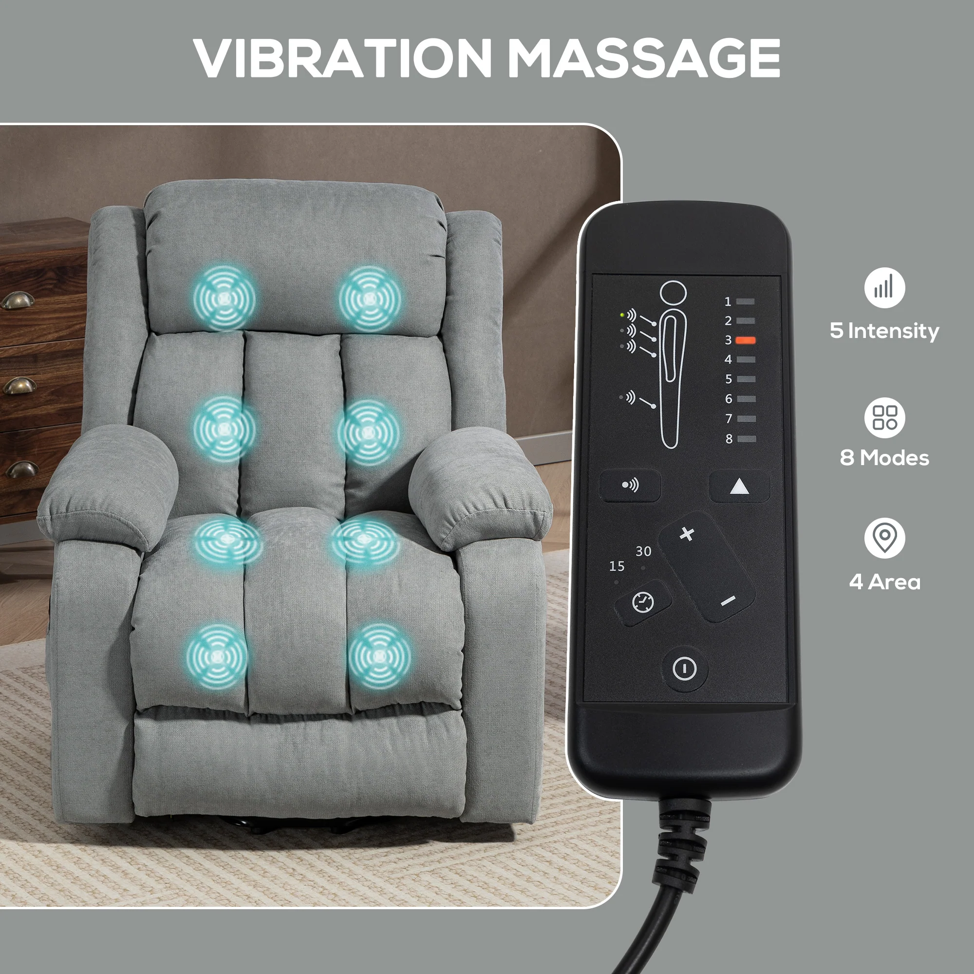 HOMCOM Power Lift Recliner Chair For Elderly With Massage, Light Grey - Image 4
