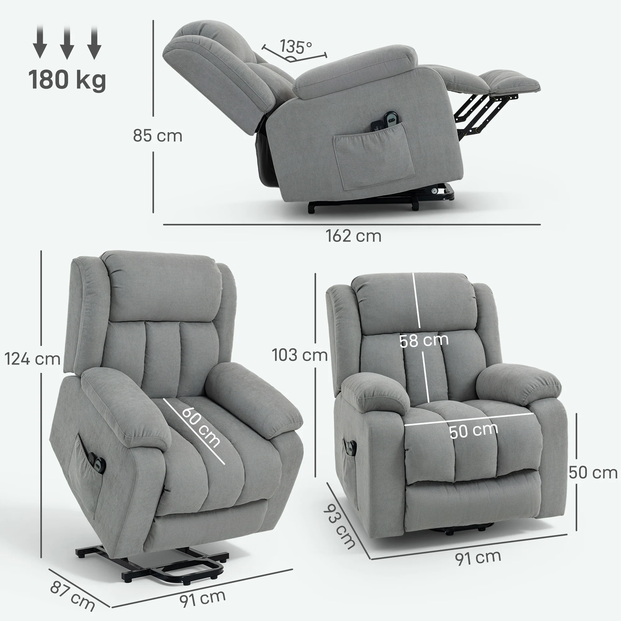 HOMCOM Power Lift Recliner Chair For Elderly With Massage, Light Grey - Image 5