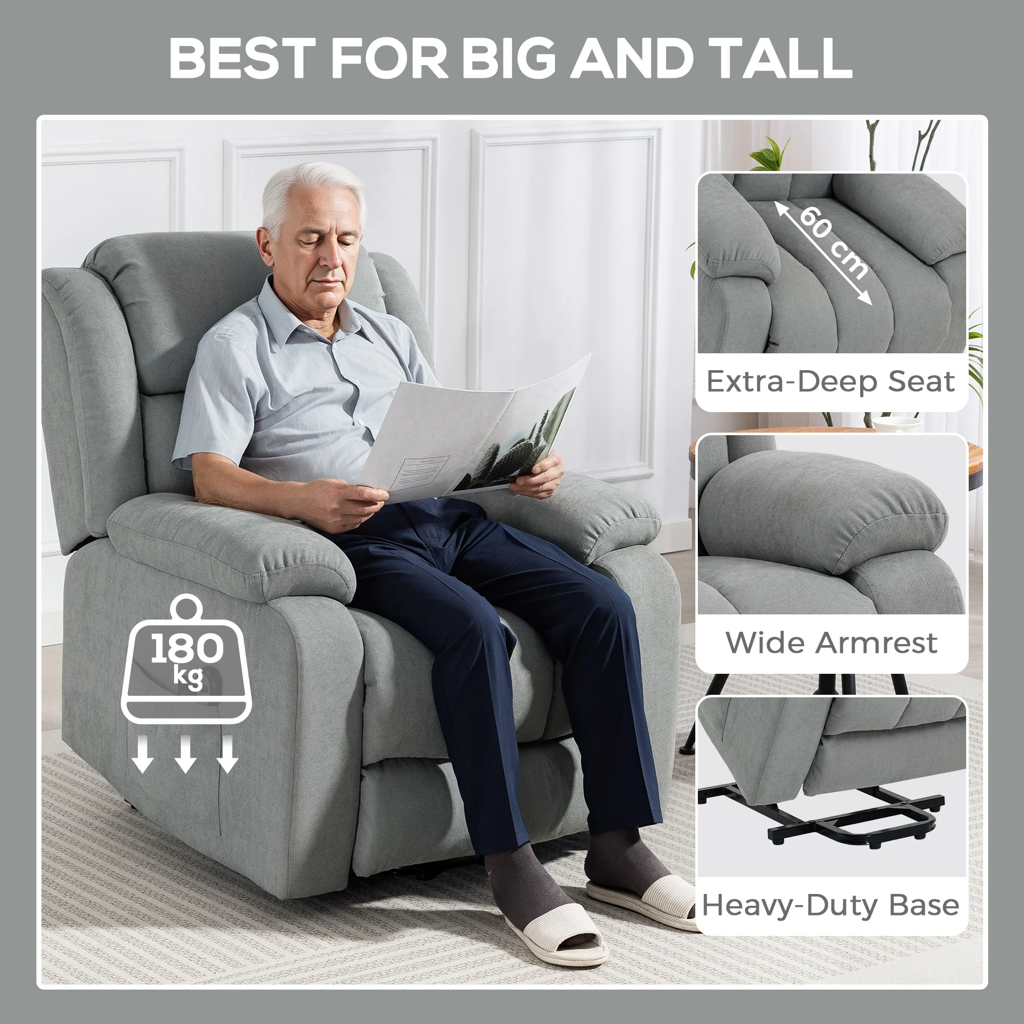 HOMCOM Power Lift Recliner Chair For Elderly With Massage, Light Grey - Image 7