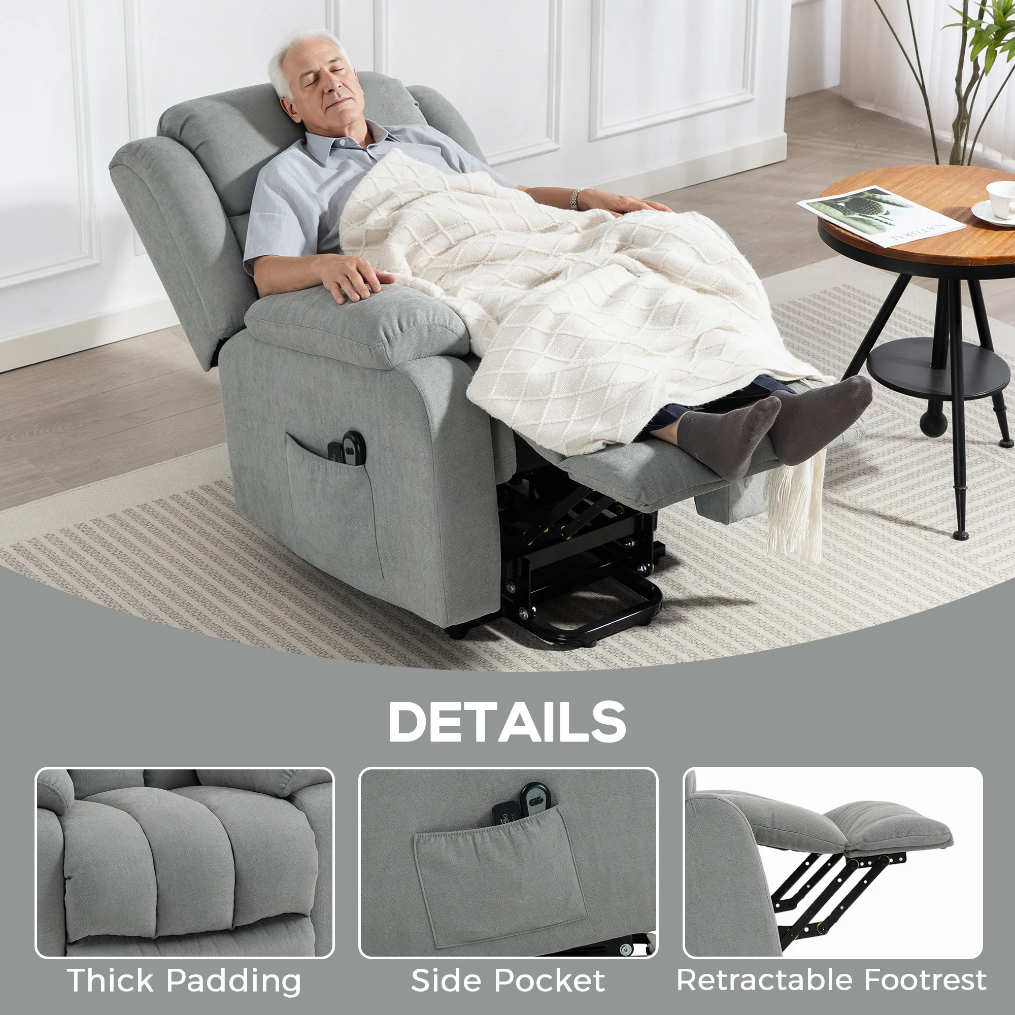 HOMCOM Power Lift Recliner Chair For Elderly With Massage, Light Grey - Image 8