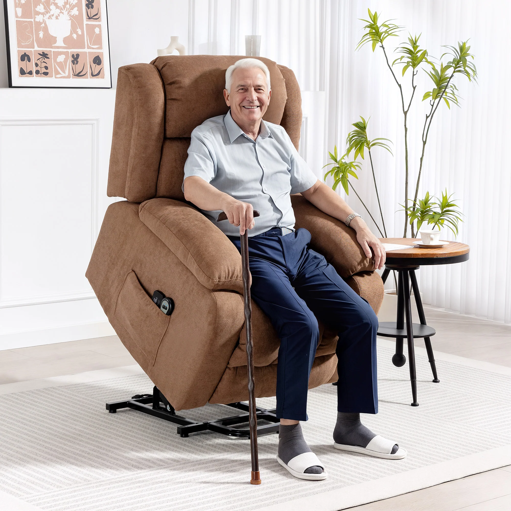 HOMCOM Power Lift Recliner Chair, Lift Chair For Elderly With Massage, Brown - Image 2
