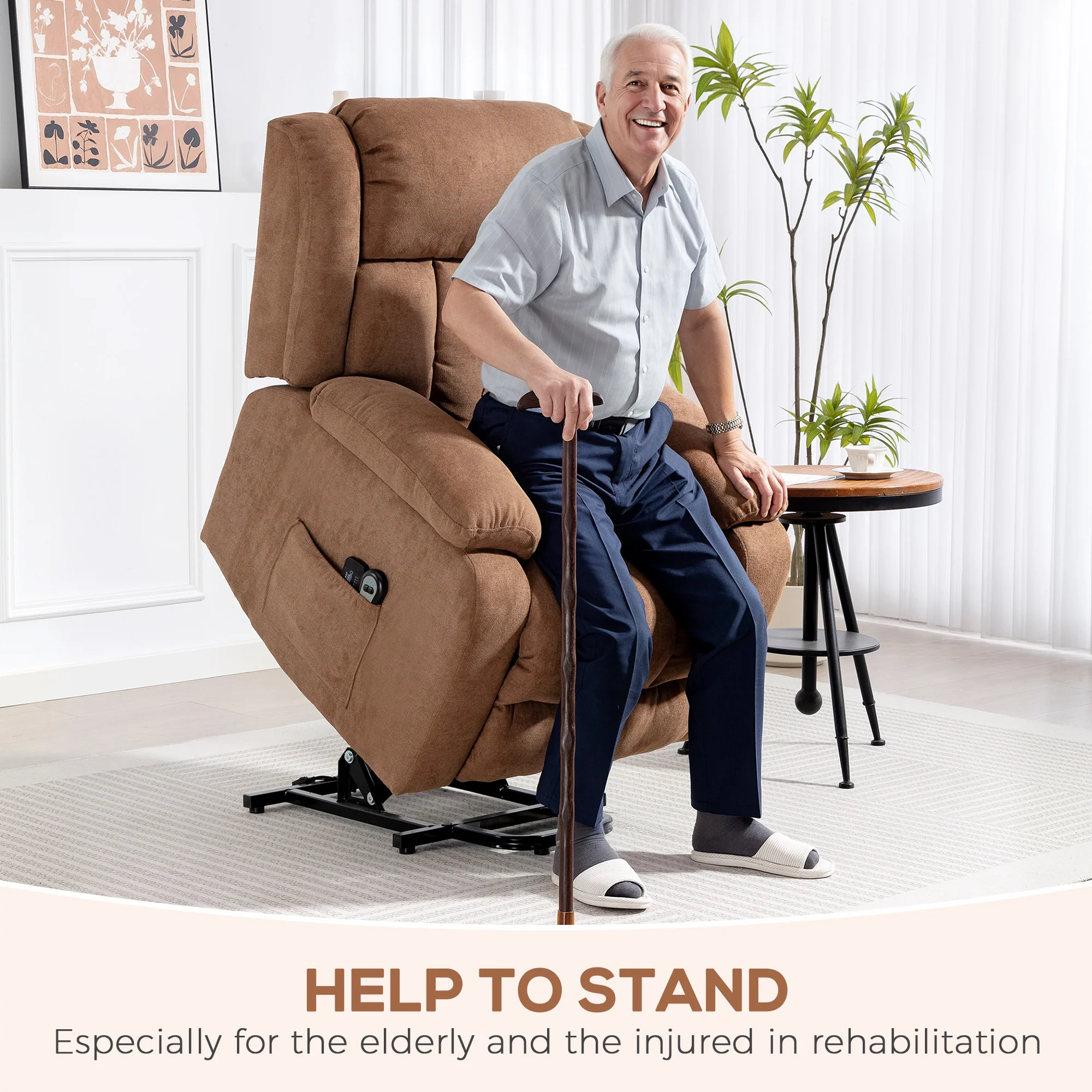 HOMCOM Power Lift Recliner Chair, Lift Chair For Elderly With Massage, Brown - Image 3