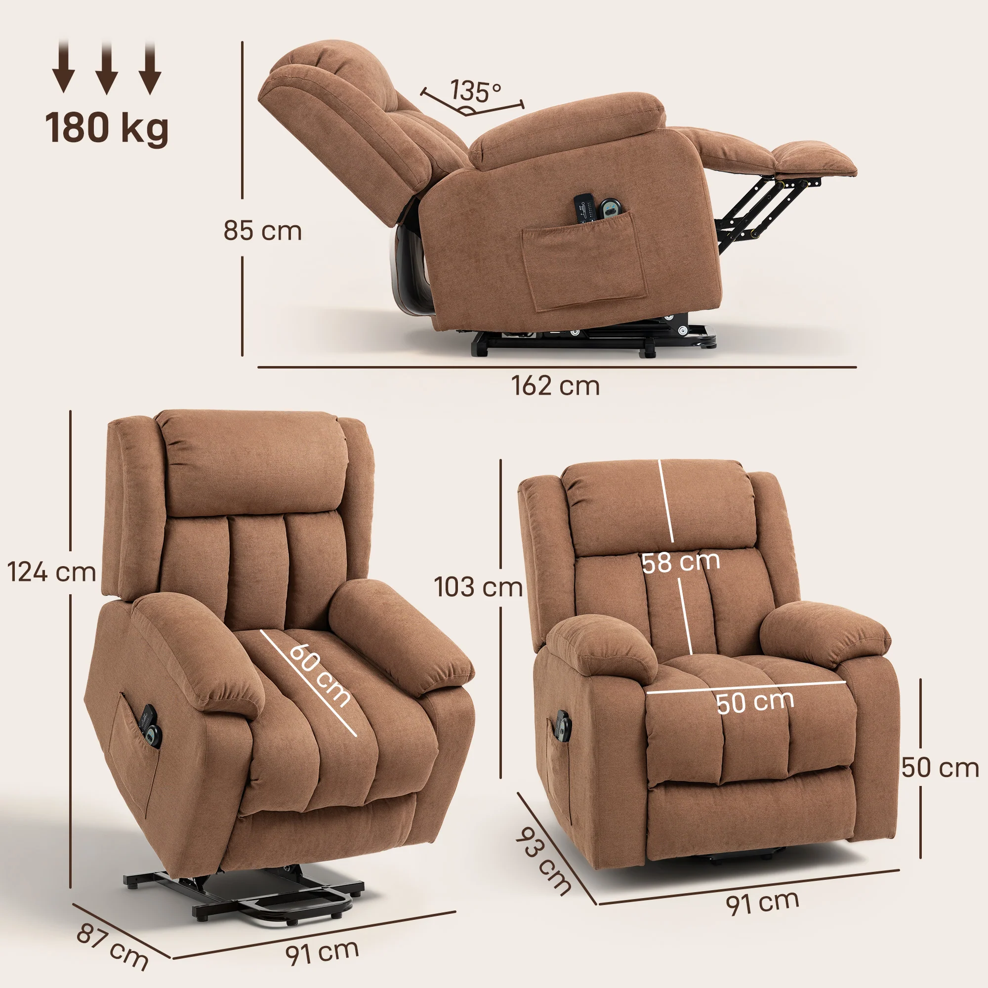 HOMCOM Power Lift Recliner Chair, Lift Chair For Elderly With Massage, Brown - Image 5