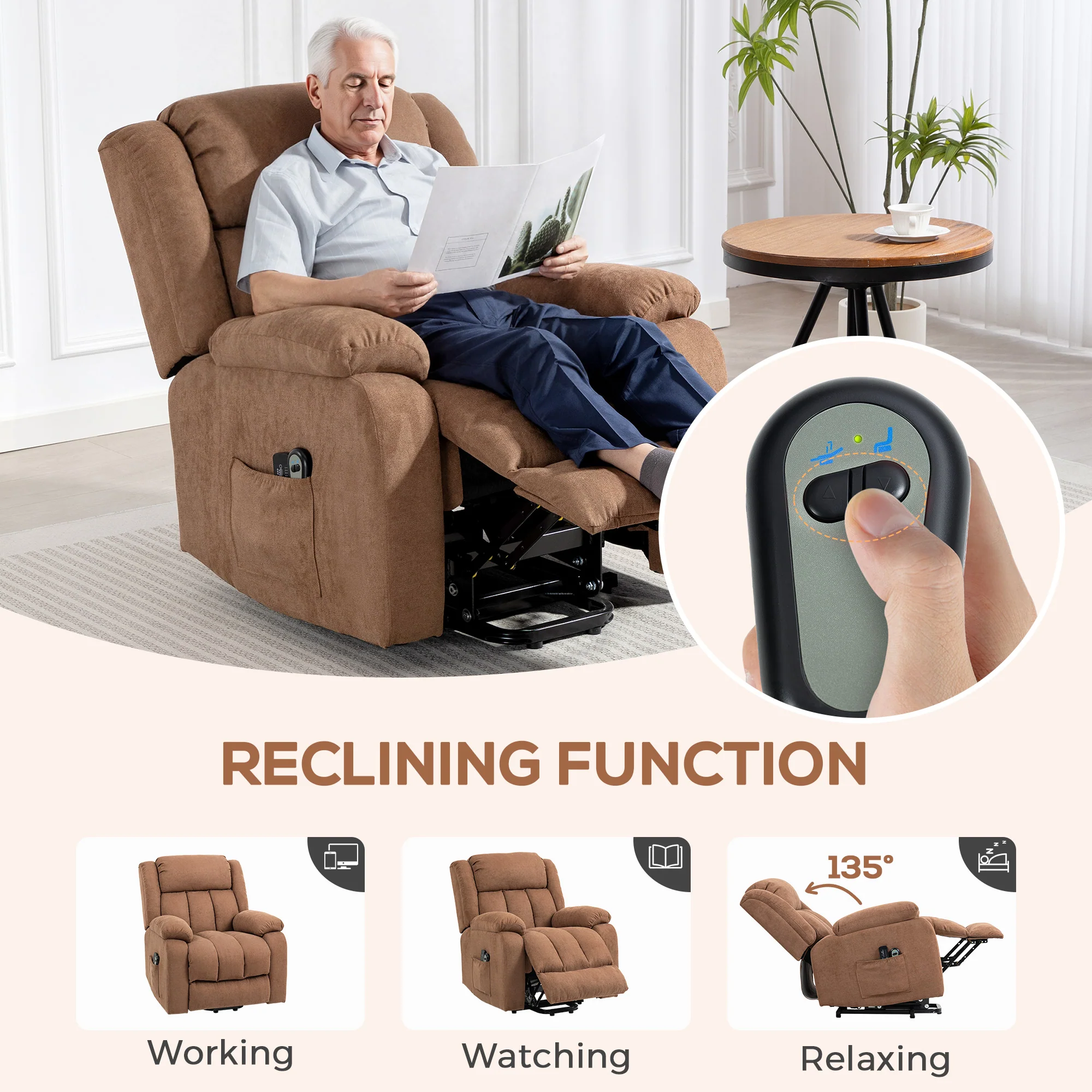 HOMCOM Power Lift Recliner Chair, Lift Chair For Elderly With Massage, Brown - Image 6