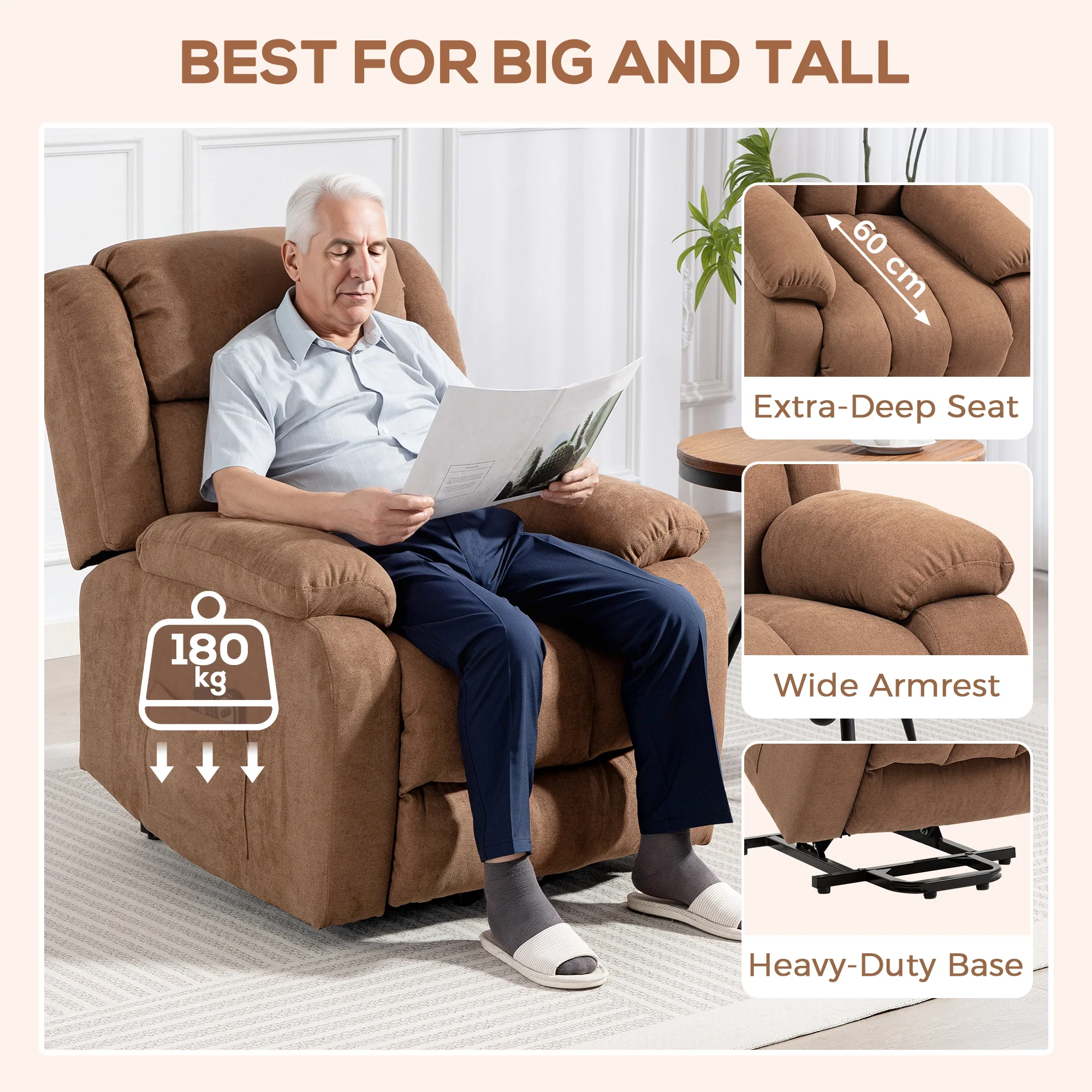 HOMCOM Power Lift Recliner Chair, Lift Chair For Elderly With Massage, Brown - Image 7