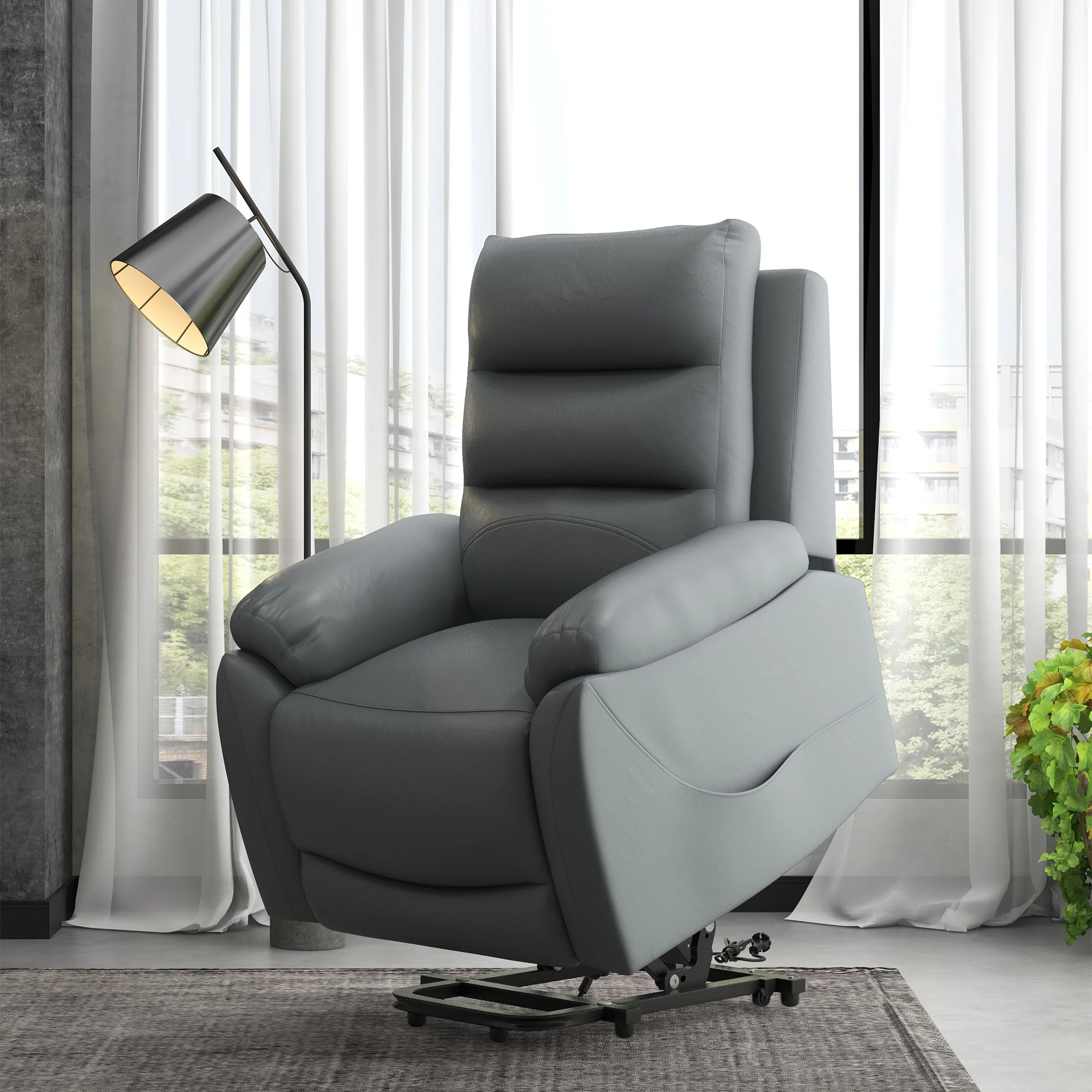 HOMCOM Power Lift Recliner Chair Reclining Armchair for Living Room, Grey - Image 2