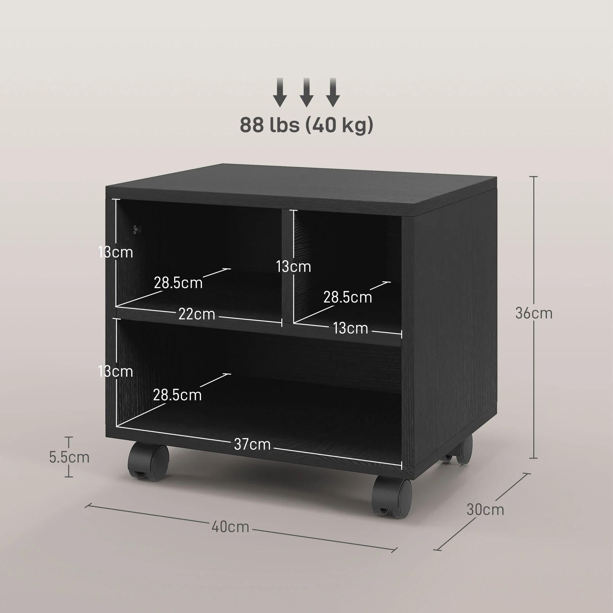 HOMCOM Printer Stand With Storage Printer Cart On Wheels For Home Office Black - Image 5