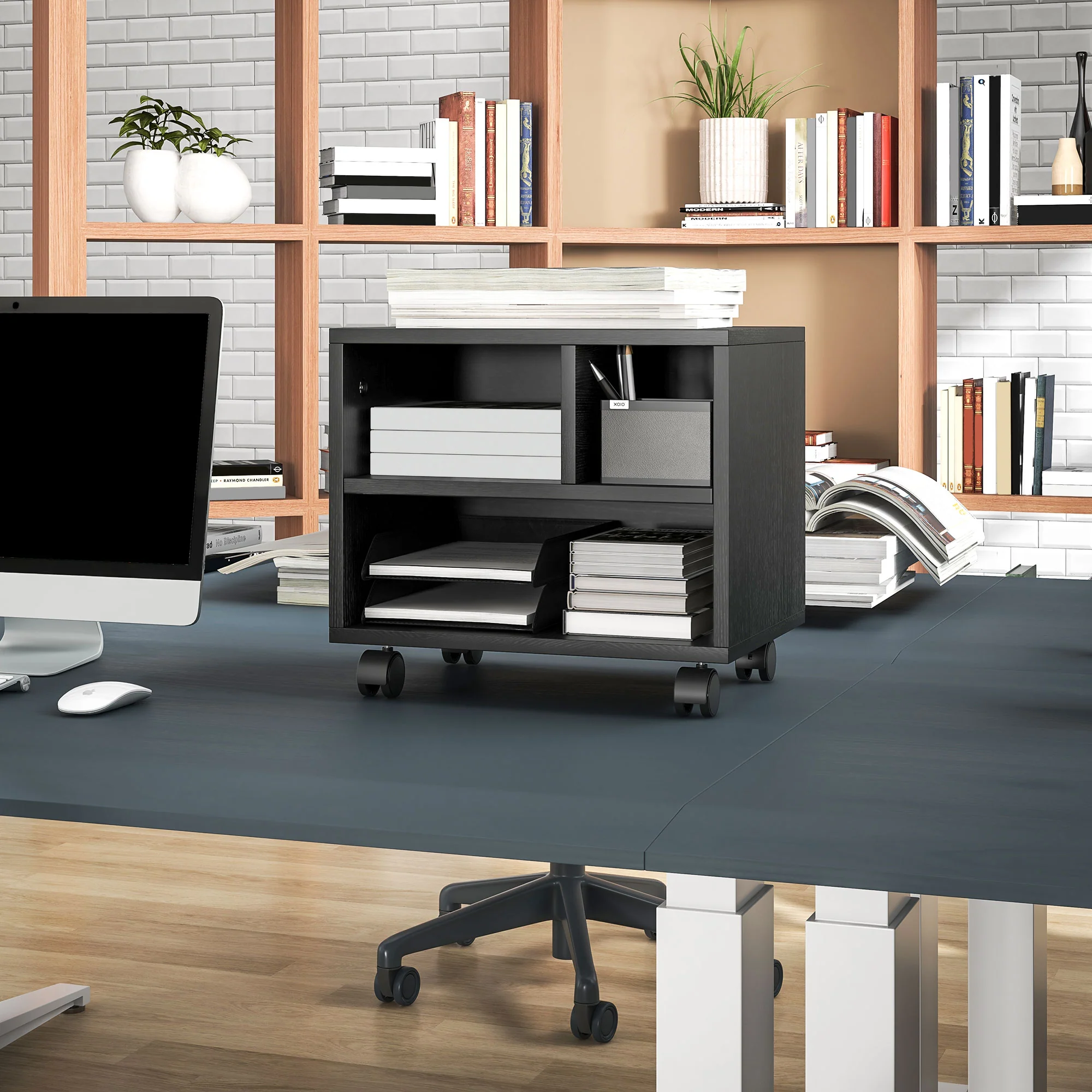 HOMCOM Printer Stand With Storage Printer Cart On Wheels For Home Office Black - Image 8
