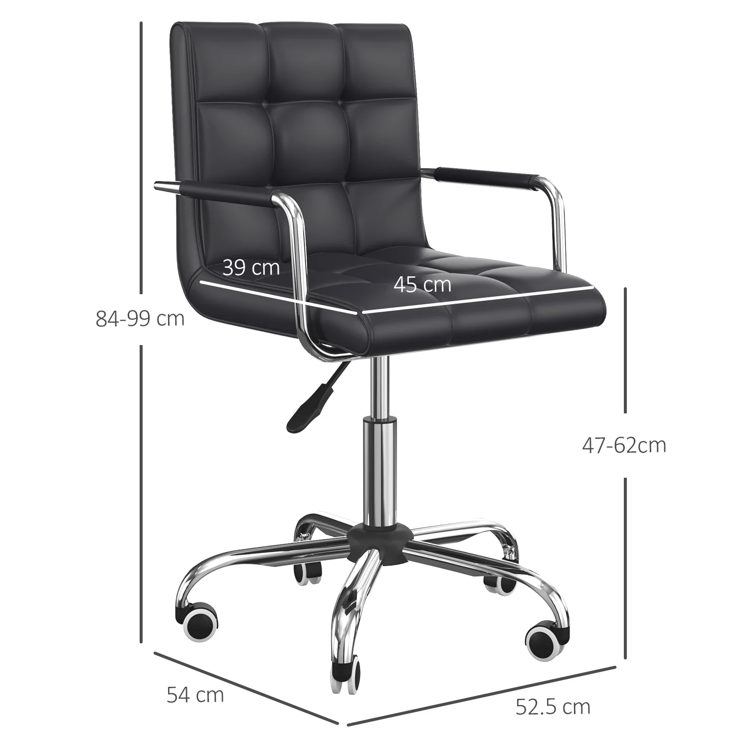 HOMCOM PU Leather Computer Chair, Adjustable Height-Black - Image 2