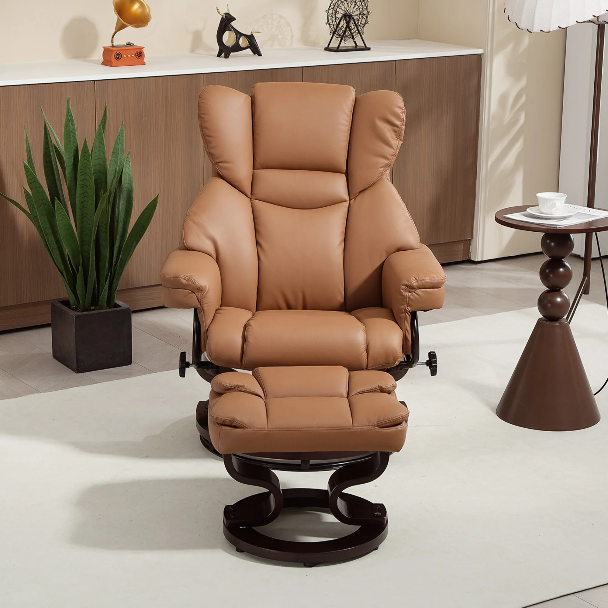 HOMCOM PU Leather Manual Reclining Armchair Footstool Padded Seat Brown - Image 8