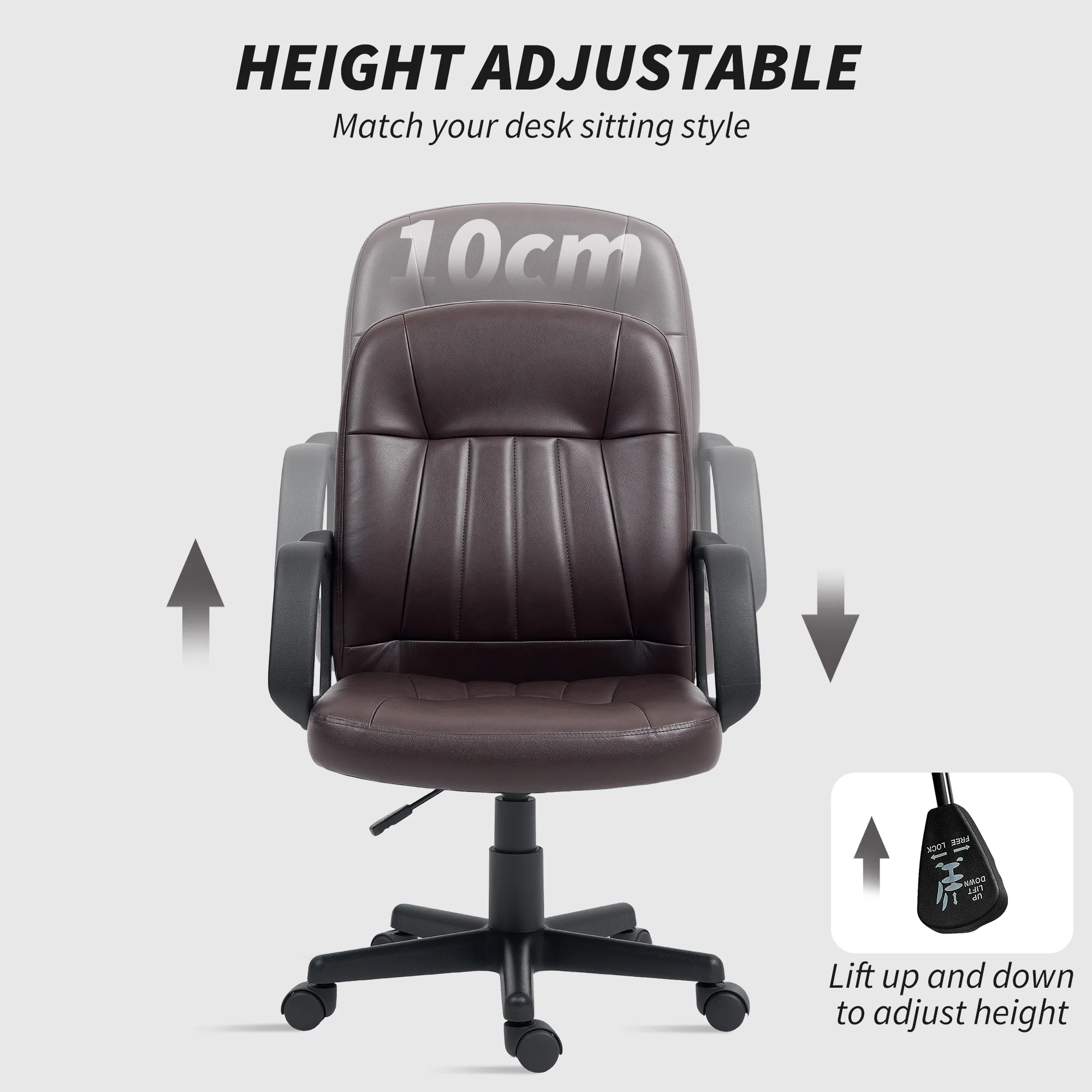 HOMCOM PU Leather Office Chair Swivel Home Computer Desk Chair, Dark Brown - Image 3