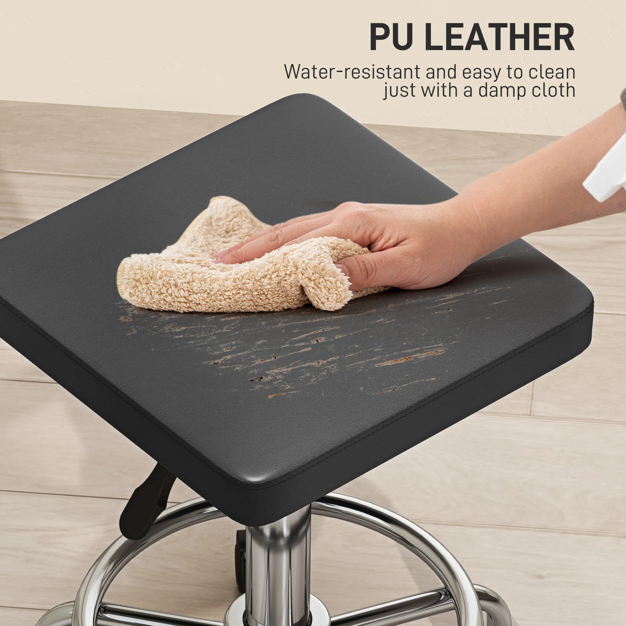 HOMCOM PU Leather Rolling Stool, Height Adjustable Salon Chair - Image 7