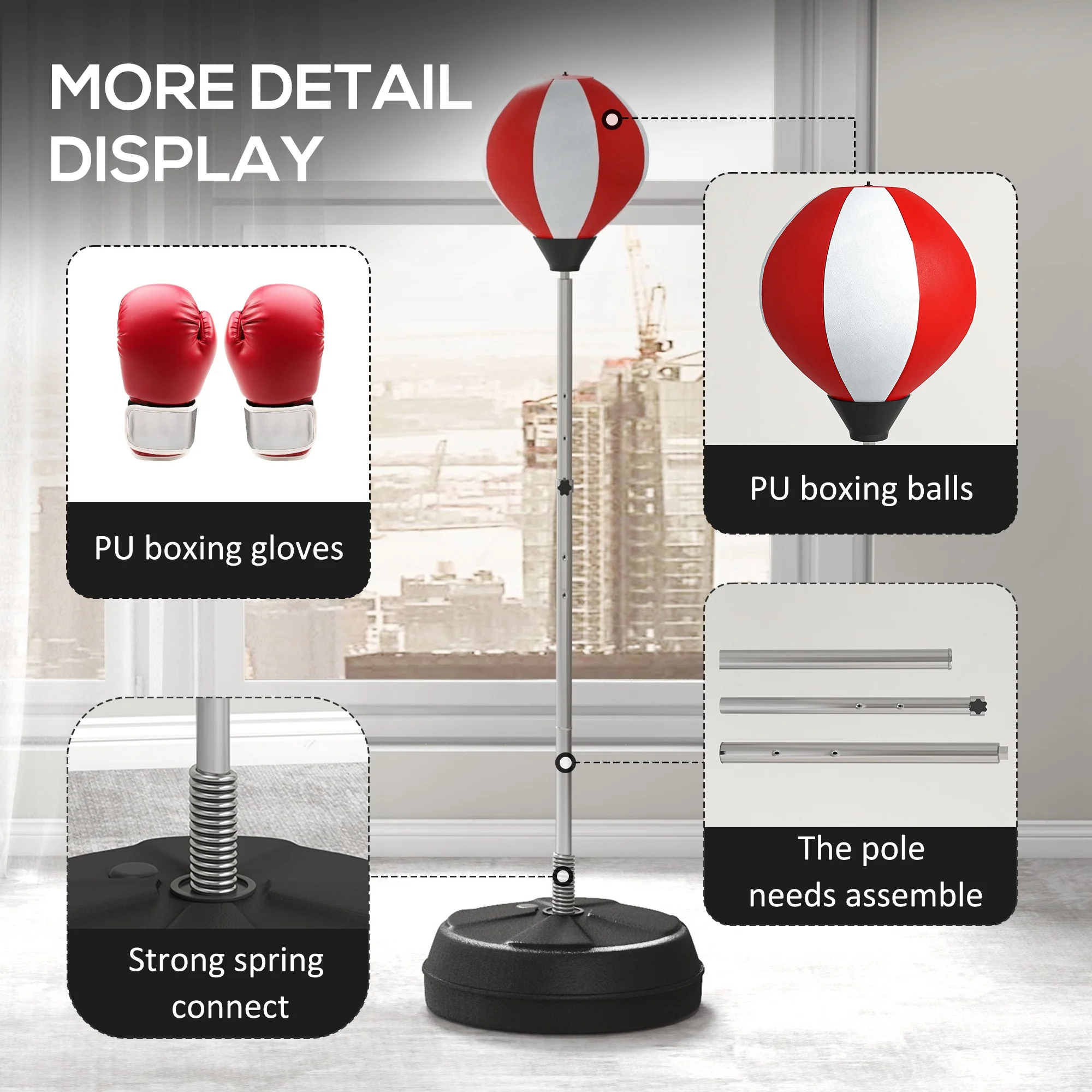 HOMCOM Punching Bag with Stand Boxing Bag Set with Adjustable Height Red - Image 7